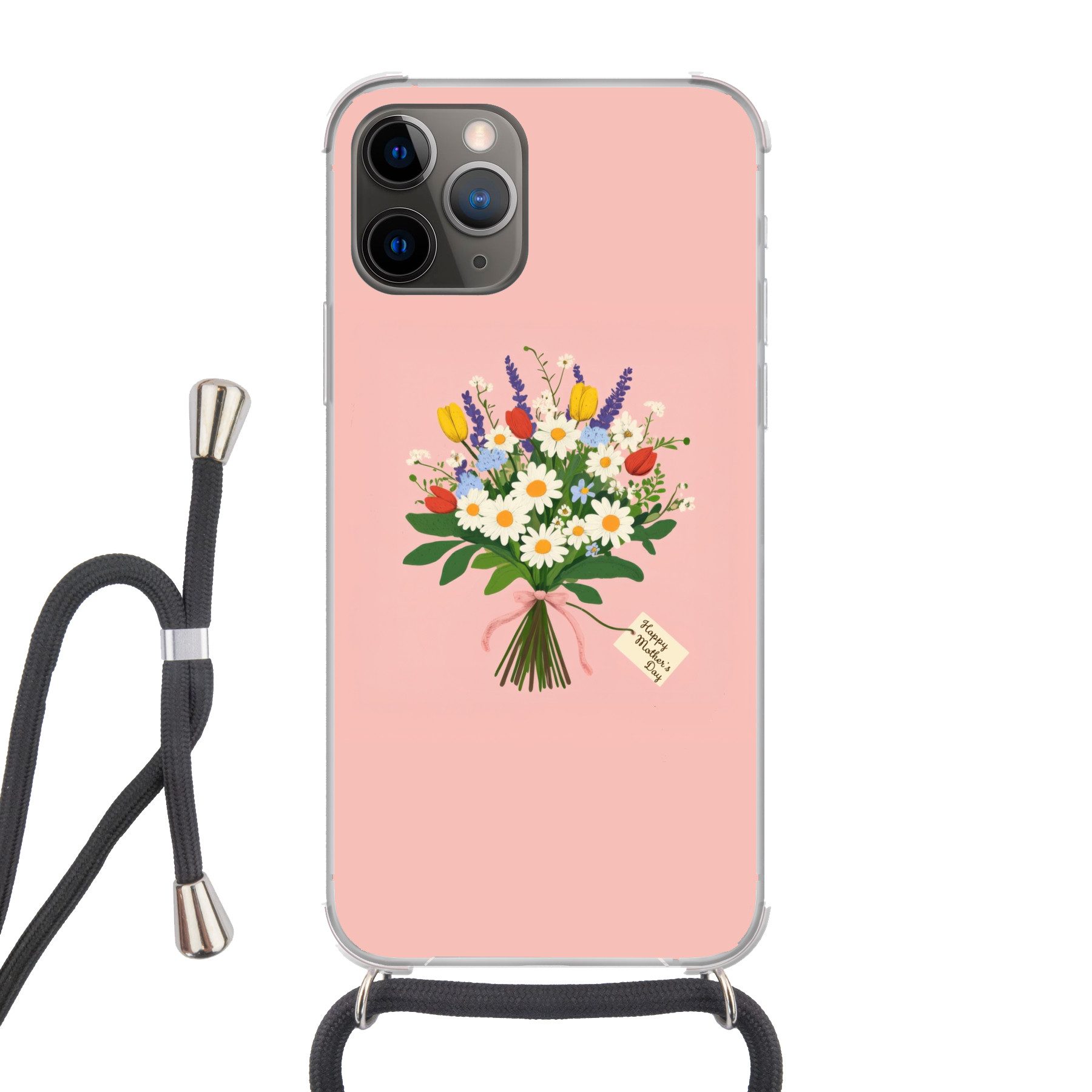 MuchoWow Handyhülle für Apple iPhone 13 Pro Max Blumen - Farbband - Karte, Tragbare Handyhüllen mit Kette zum umhängen, Handykette Handyband