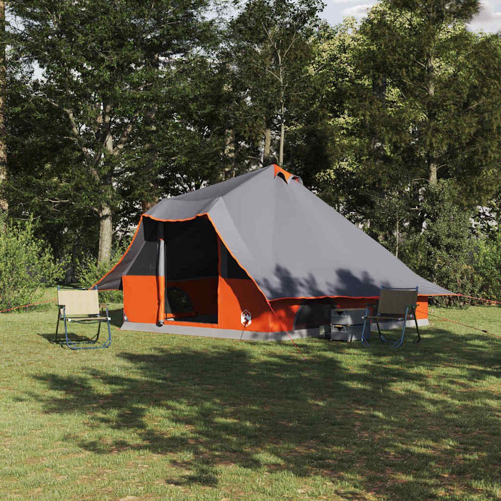 vidaXL Tipi-Zelt Tipi Zelt 8 Personen Grau und Orange Taft, Personen: 8 (1 tlg)
