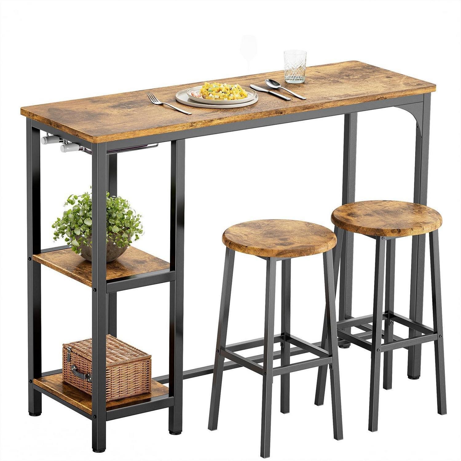 LuxusKollektion Bartisch Bartisch-Set mit 2 Hockern und 2 Ablagen (1-St)