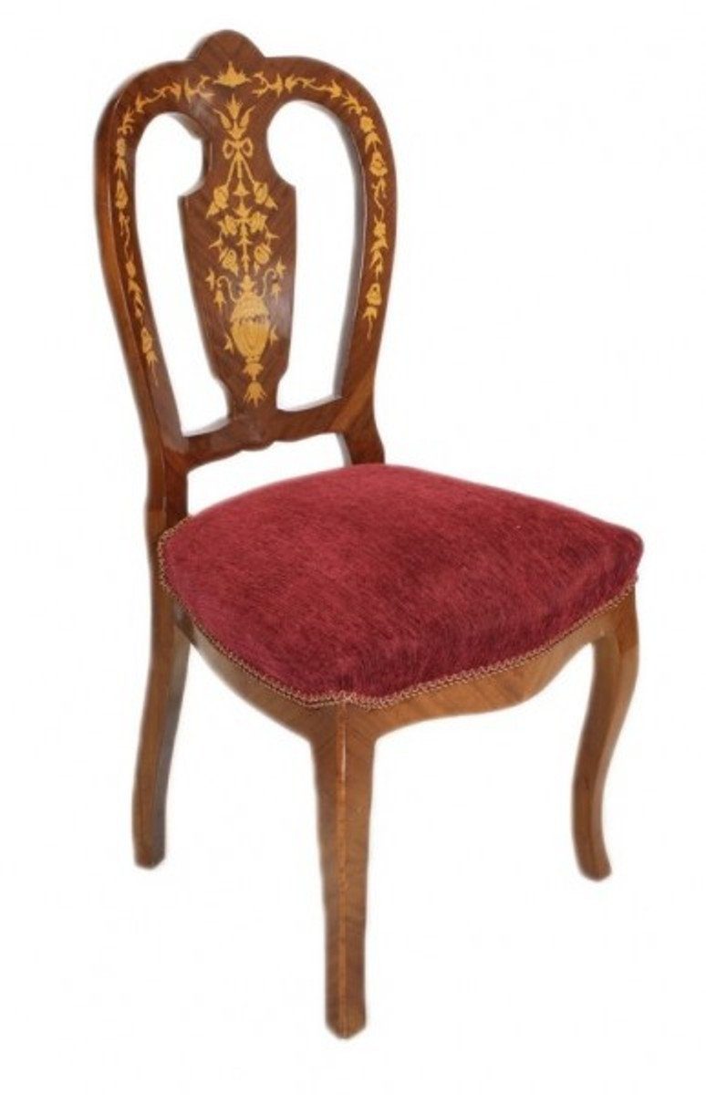 Casa Padrino Esszimmerstuhl Barock Luxus Stil Esszimmer Antik - Mahagoni Stuhl - Möbel Bordeaux Intarsien 