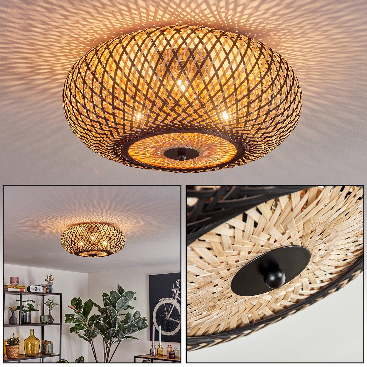 hofstein Deckenleuchte moderne Deckenlampe aus Metall/Bambus in Schwarz/Nat günstig online kaufen