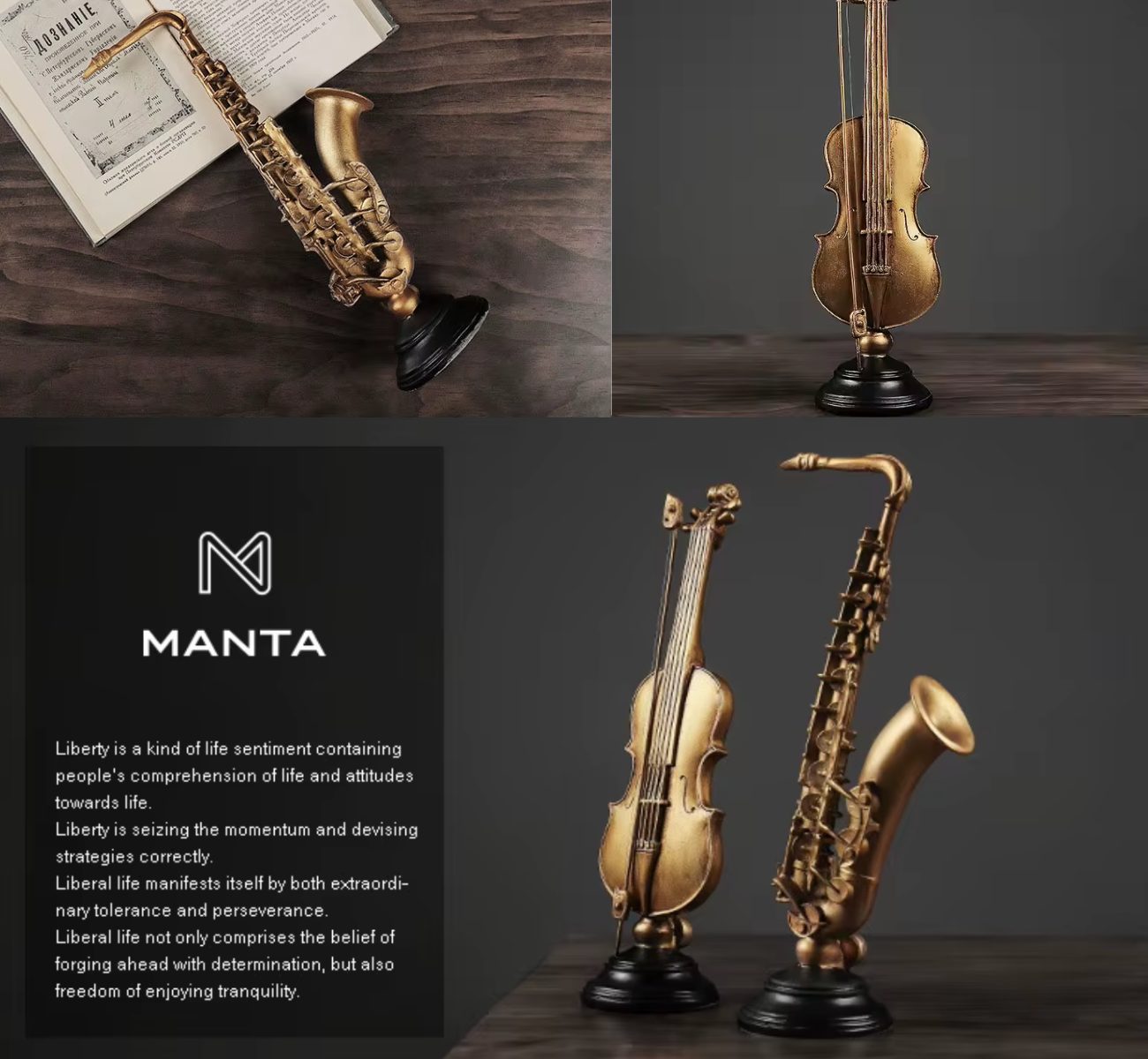 Quality Elegance Dekofigur Musikinstrumente-Deko aus Harz – Geige & Saxophon (2-teiliges Set) (Set, 2 St., 2tlg)