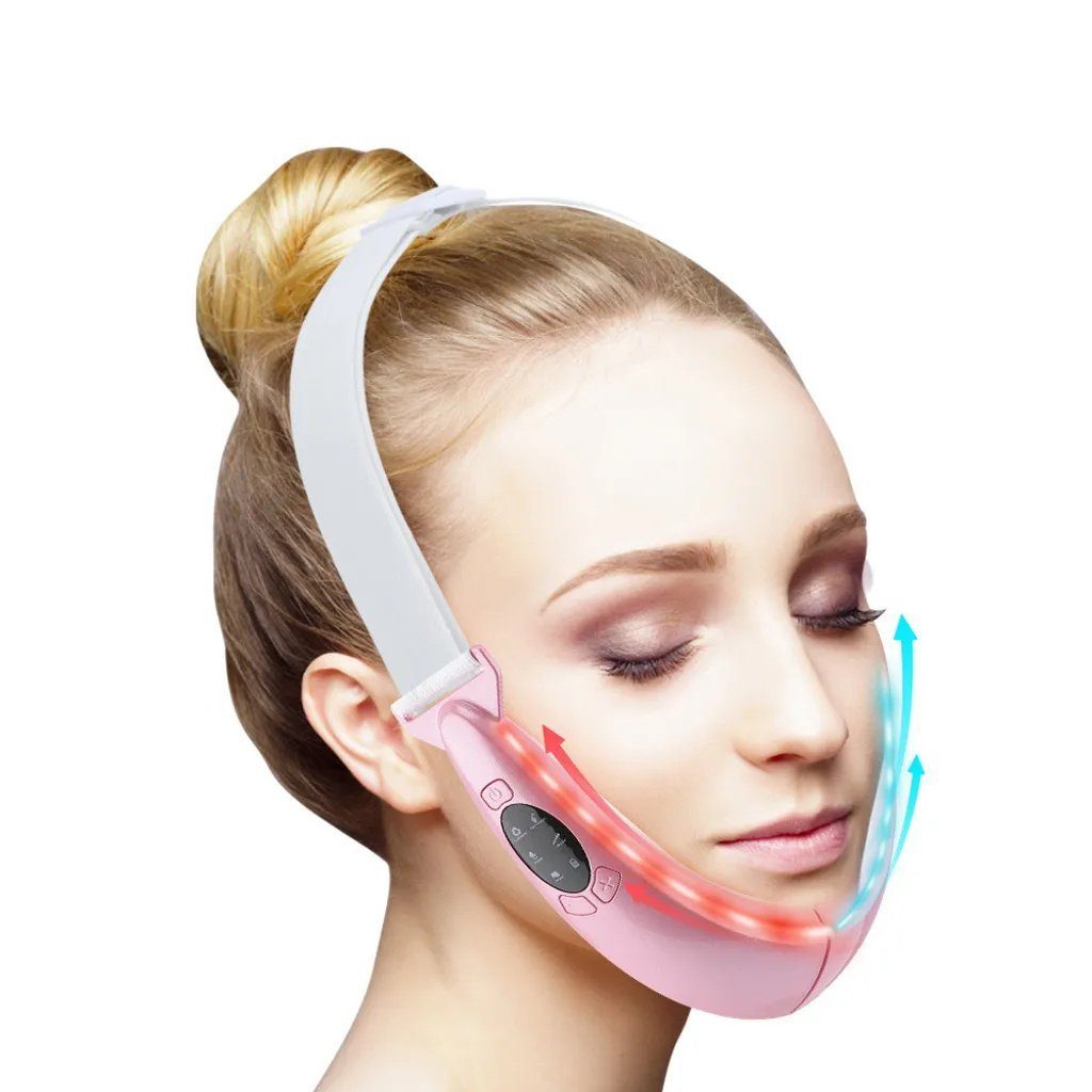 Ciskotu Dermaroller Gesichtslifting-Gerät Massagegerät V-förmiges Gesicht Massagegerät, Mikrostrom Doppelkinn reduzieren Gesicht Abnehmen(Rosa)