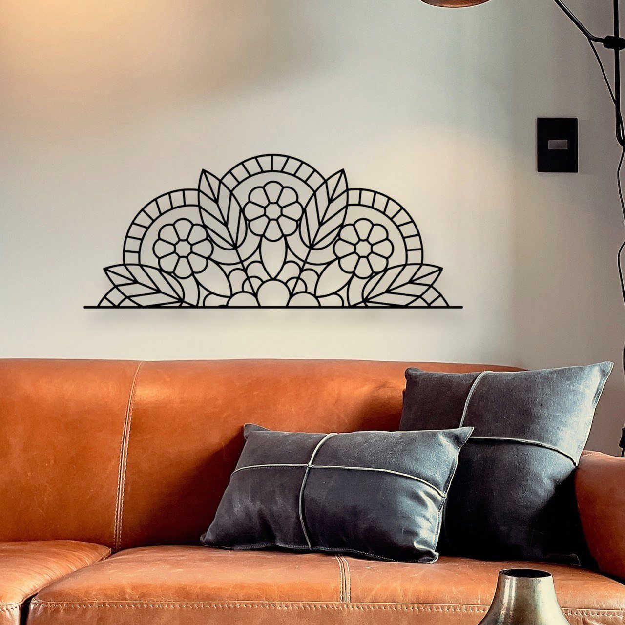 WoodFriends Wandbild aus Holz Mandala-Hälfte Holzschild zum Aufkleben Naturverbundenheit, Deko Wandkunst spirituelles Geburtstagsgeschenk Hinduismus Meditation