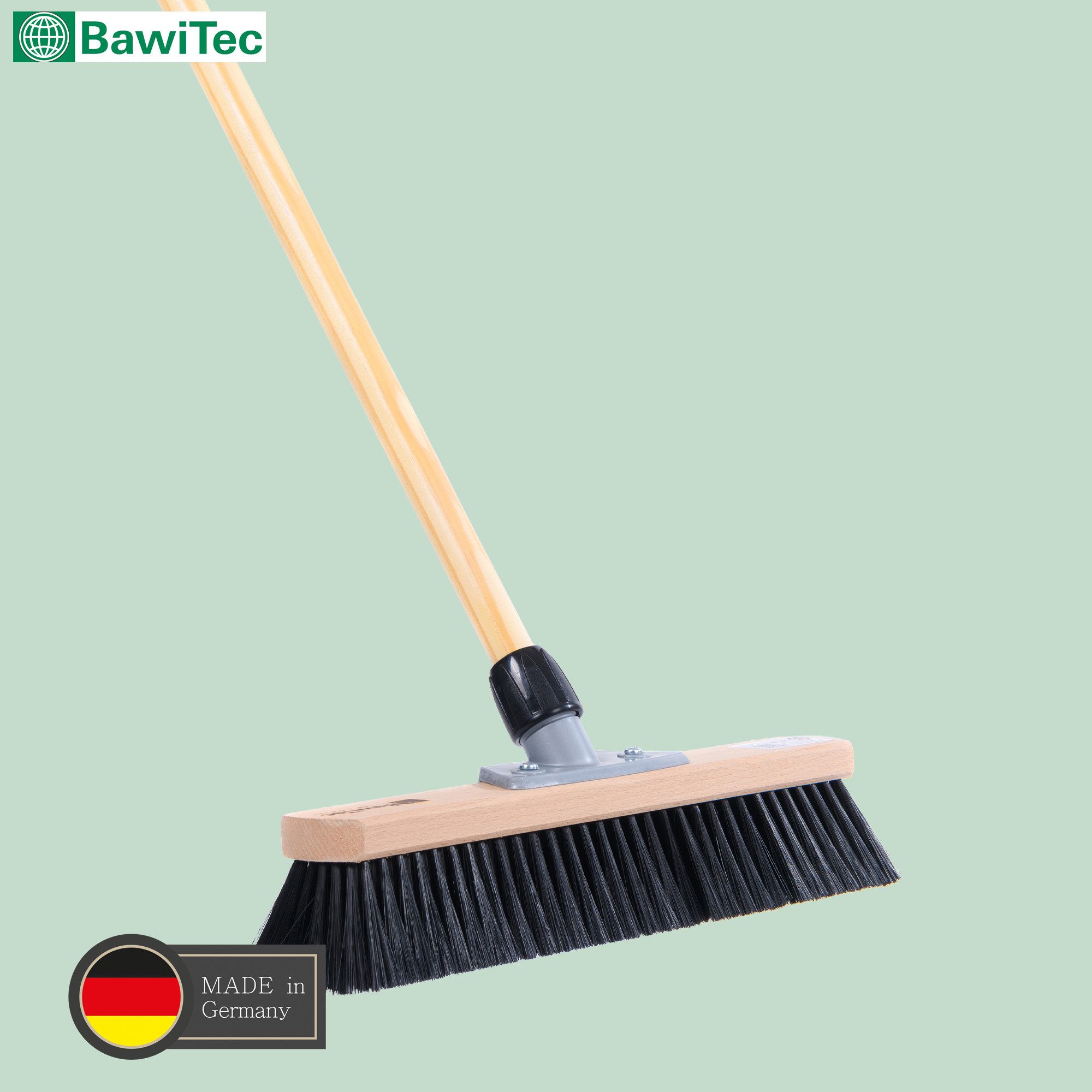 BawiTec Abziehbesen Hochwertiger Besen mit Stiel Holz Kehrbesen Holzstiel Breit Lang, Fliesen, Laminat, Parkett, Vinyl, PVC, Holz, Steinzeug, (Kehrbesengarnitur, Komplett-Set)