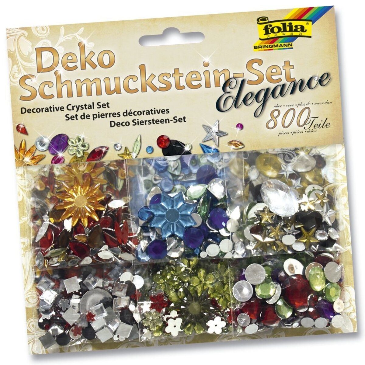 Folia Bastelfilz Schmuckstein-Set Elegance - ca. 800 Teile Größen/Farben sortiert.