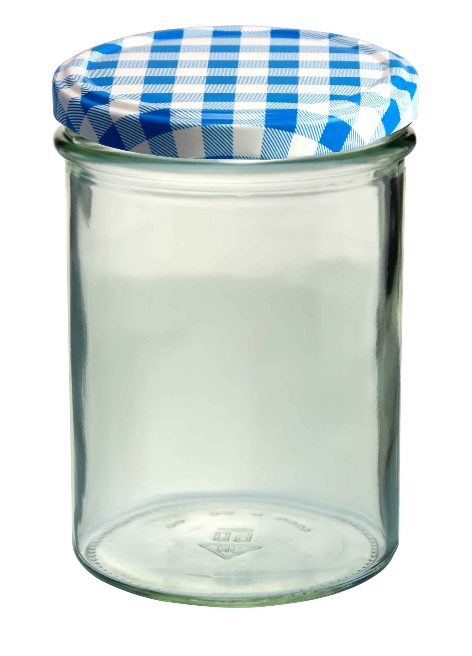Sturzglas 435 blau 12er MamboCat Einmachglas kariert, Marmeladenglas ml Set Glas Einmachglas