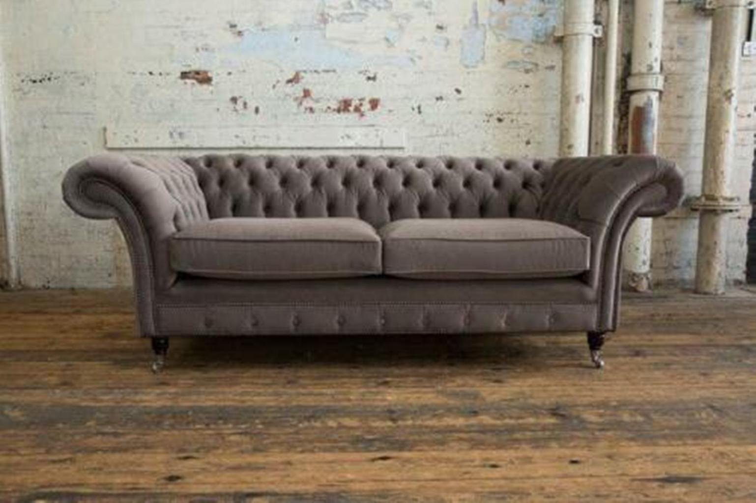 JVmoebel Chesterfield-Sofa, Chesterfield Couch Samt Textil Stoff Designer Sofa Möbel Edles