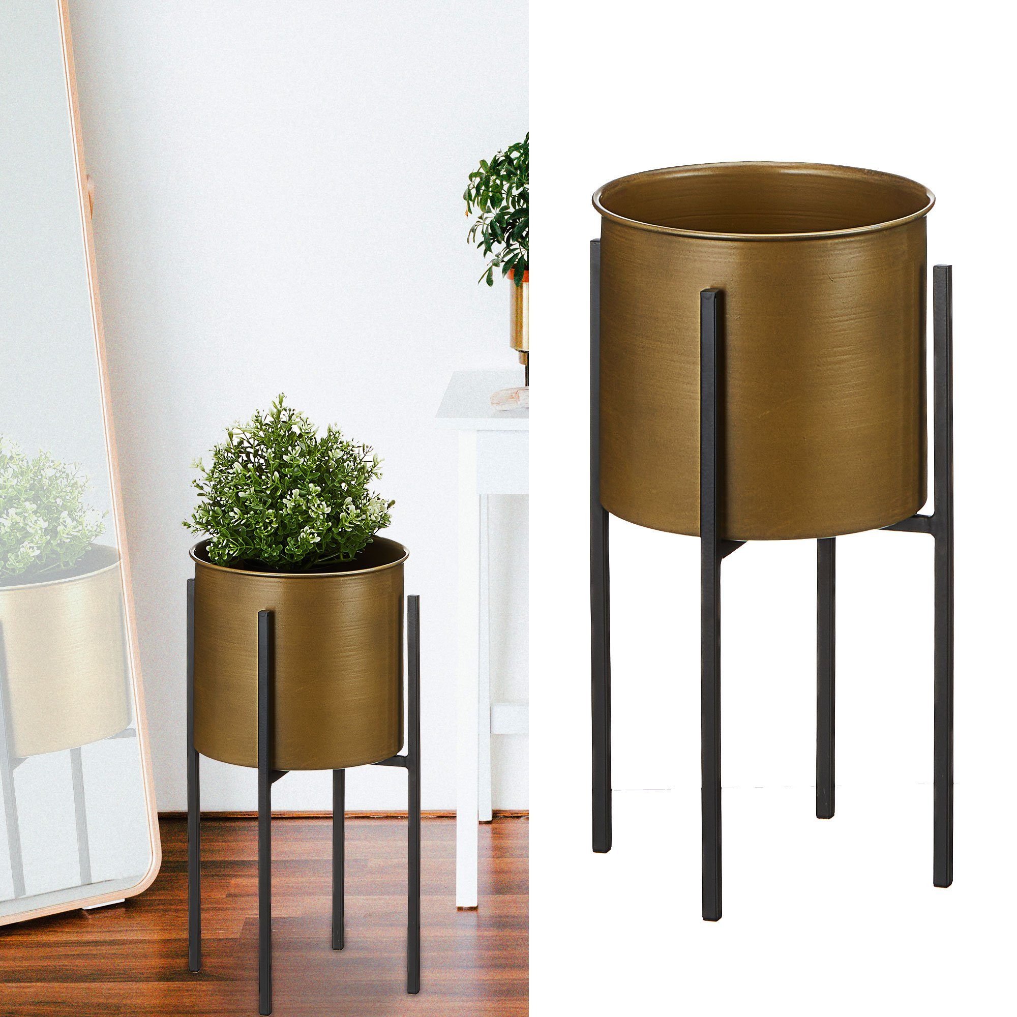 CEPEWA Blumentopf Pflanztopf gold auf schwarzem Gestell Blumenständer Übert günstig online kaufen