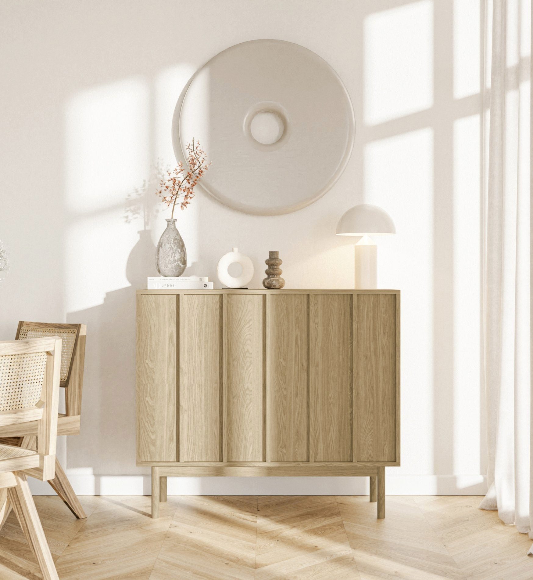 Selsey Sideboard NEKSTO, 2-türig mit 4 Fächern, Eichenholzoptik, 100 cm