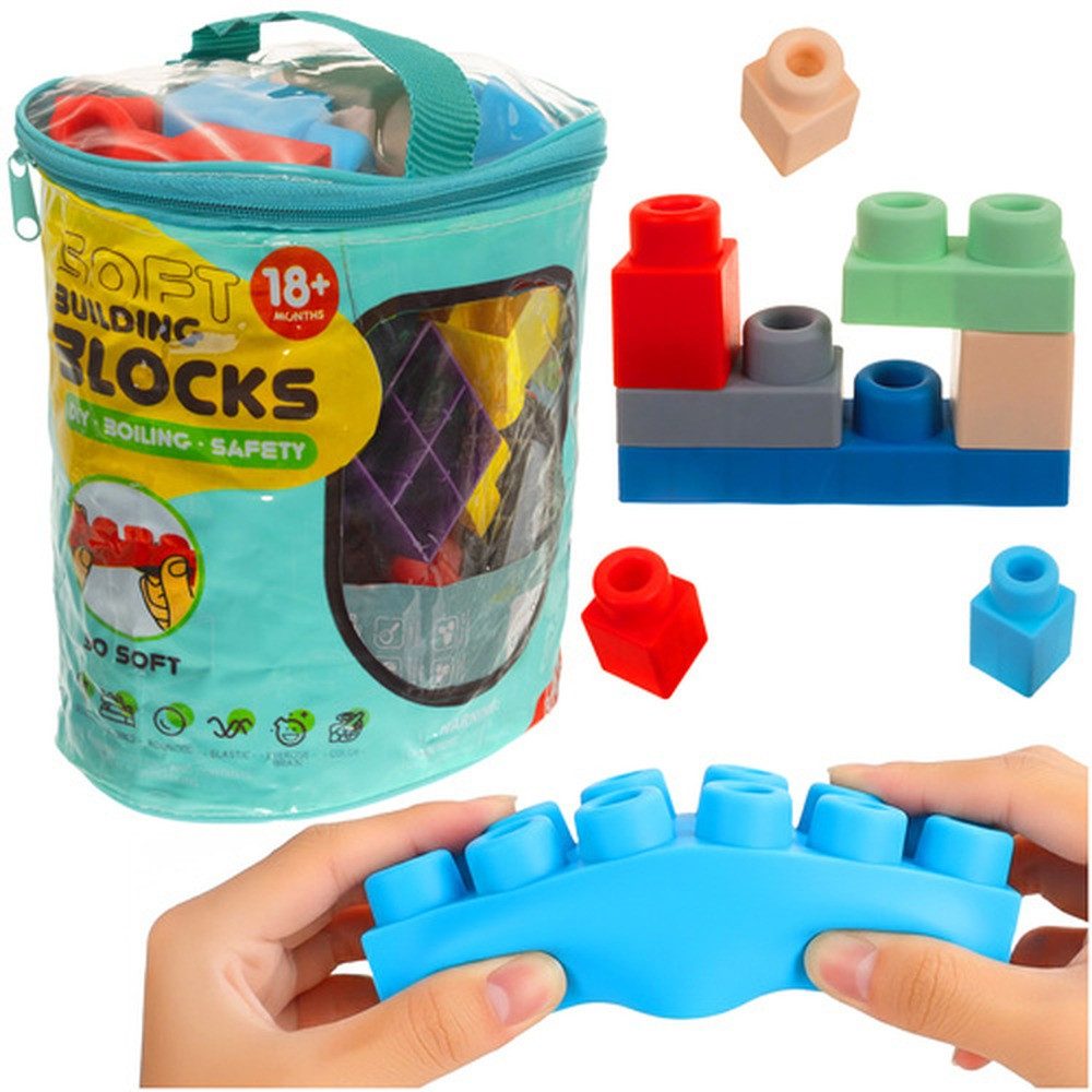 ISO TRADE Gummibausteine Kreativ-Sensorikblöcke Spielbausteine, (Spar-Set, 30 St., Entwicklung), Flexible Bausteine aus angenehmem Material mit abgerundeten Kanten