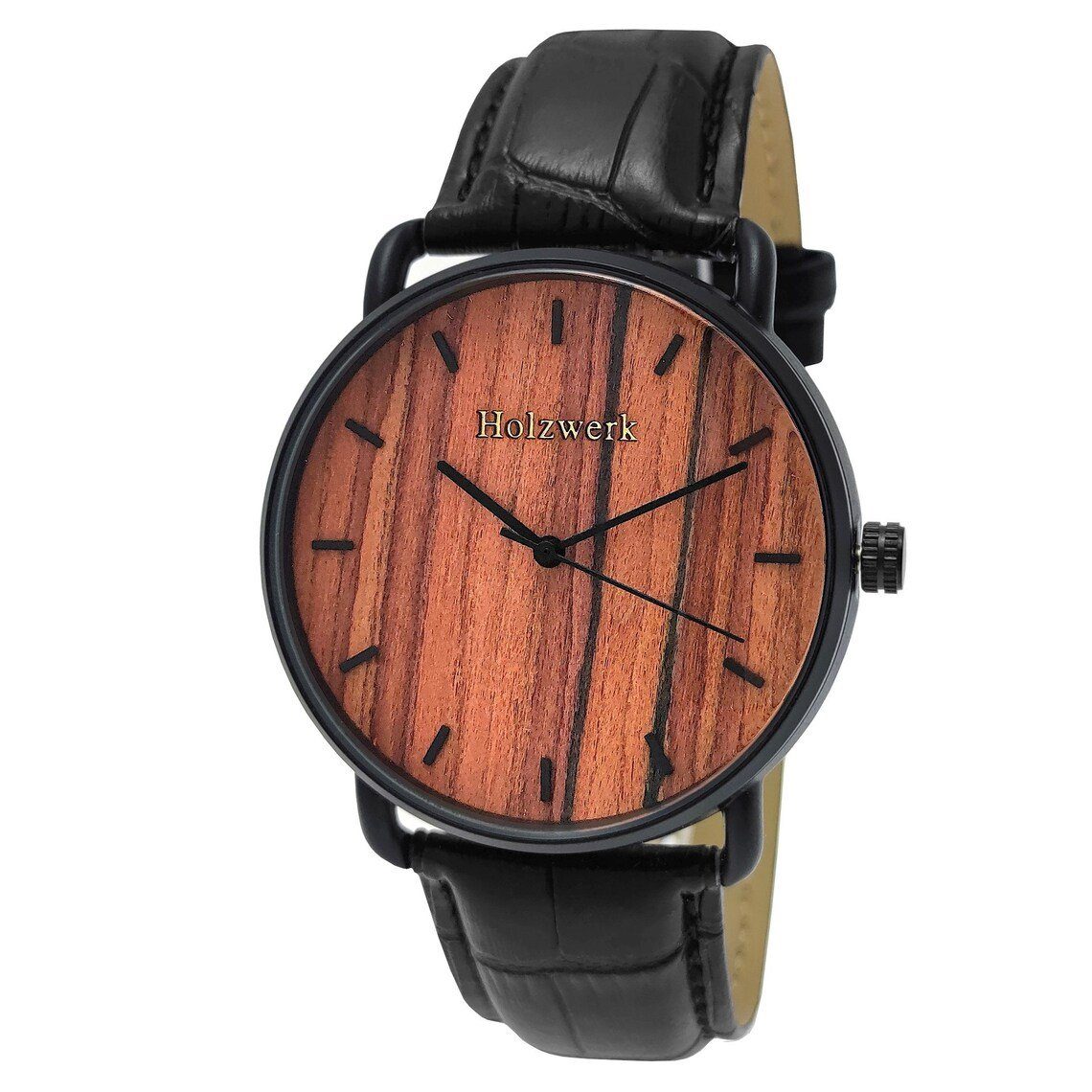 Holzwerk Quarzuhr GEHRDEN Damen und Herren Leder & Edelstahl Holz Uhr in schwarz, braun