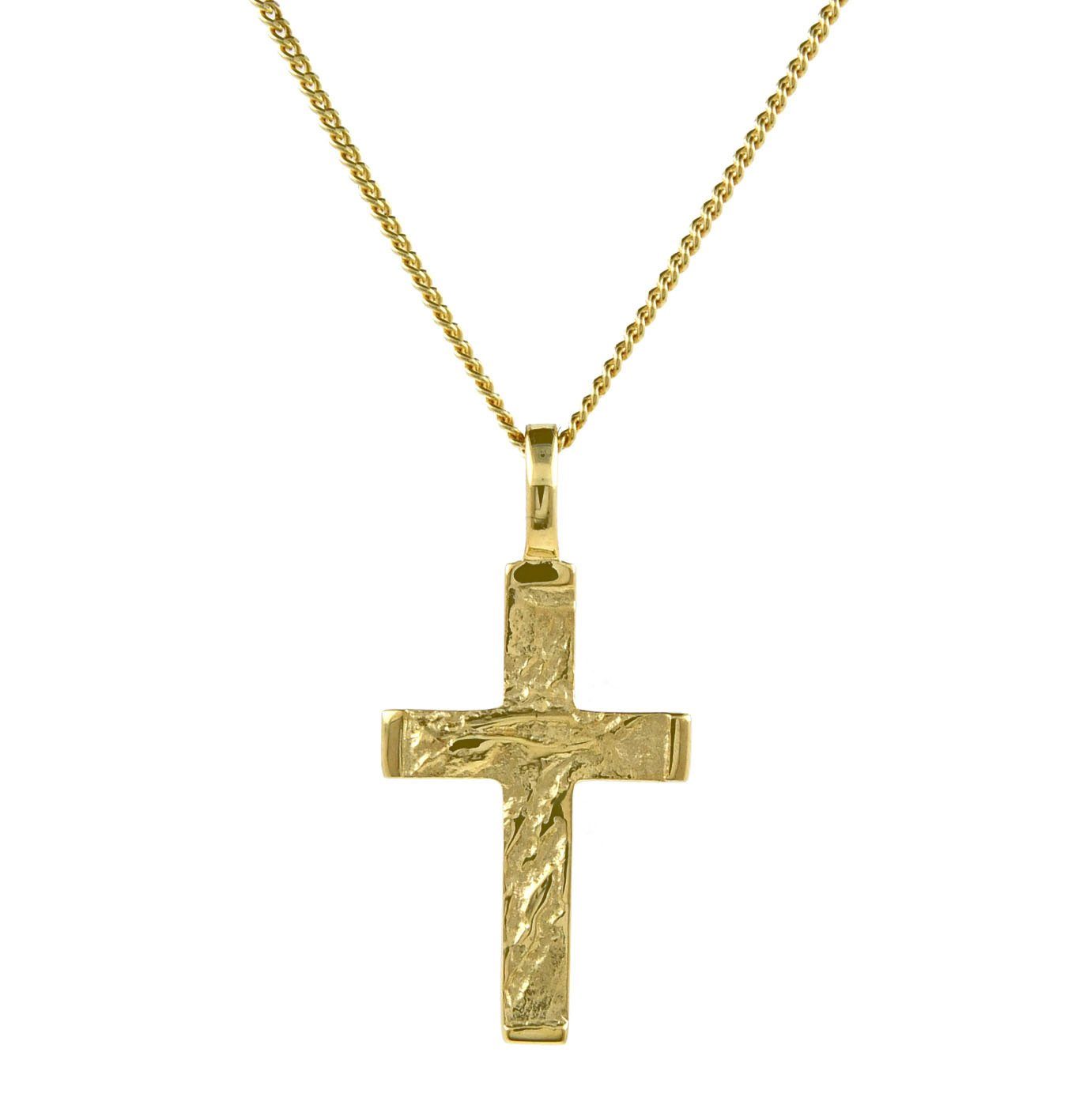 Kreuzanhänger Gold Anhänger Kreuz mit Goldkette massiv 585 - 14 Karat Gold 36 cm