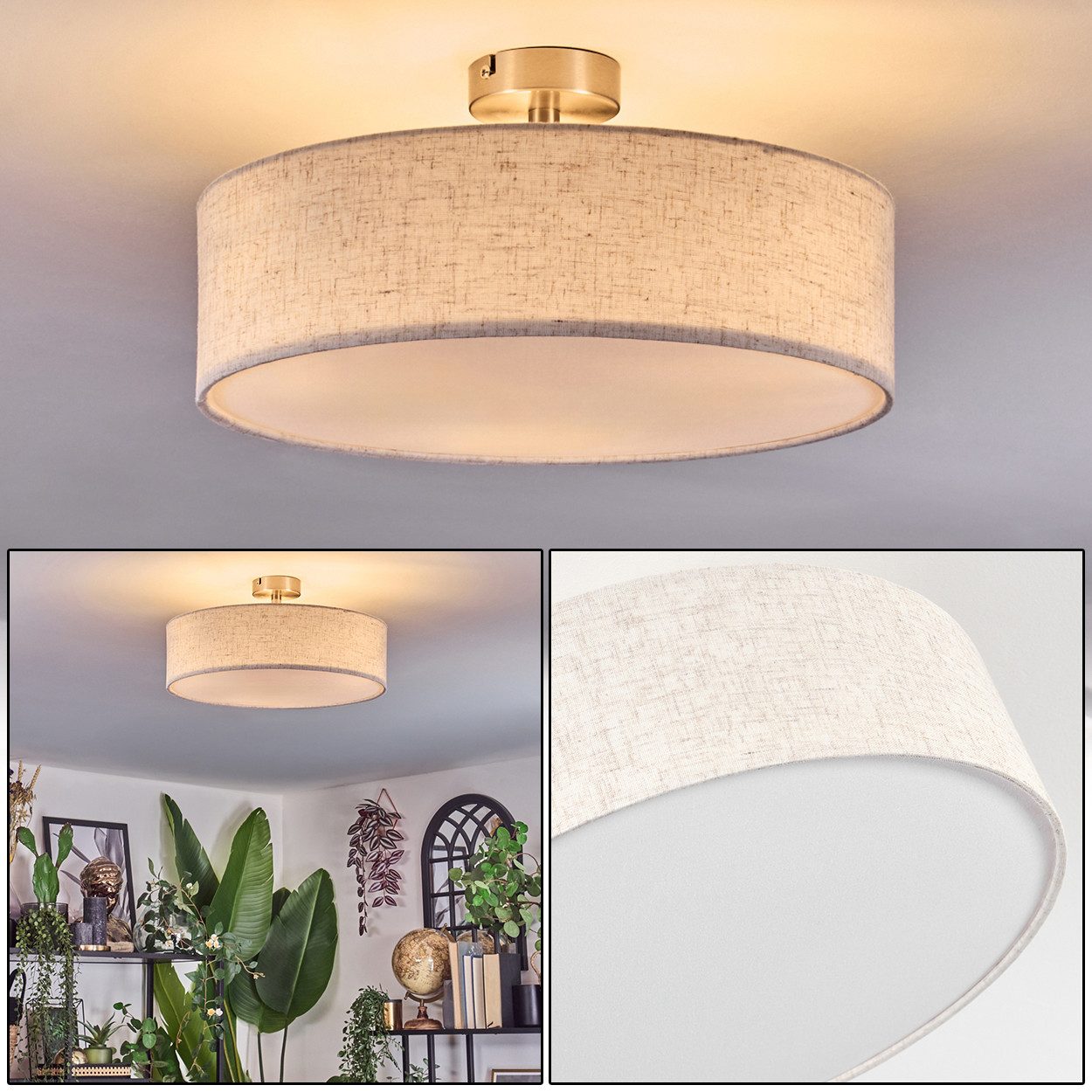 hofstein Deckenleuchte Deckenlampe aus Metall/Kunstleinen/Kunststoff in günstig online kaufen