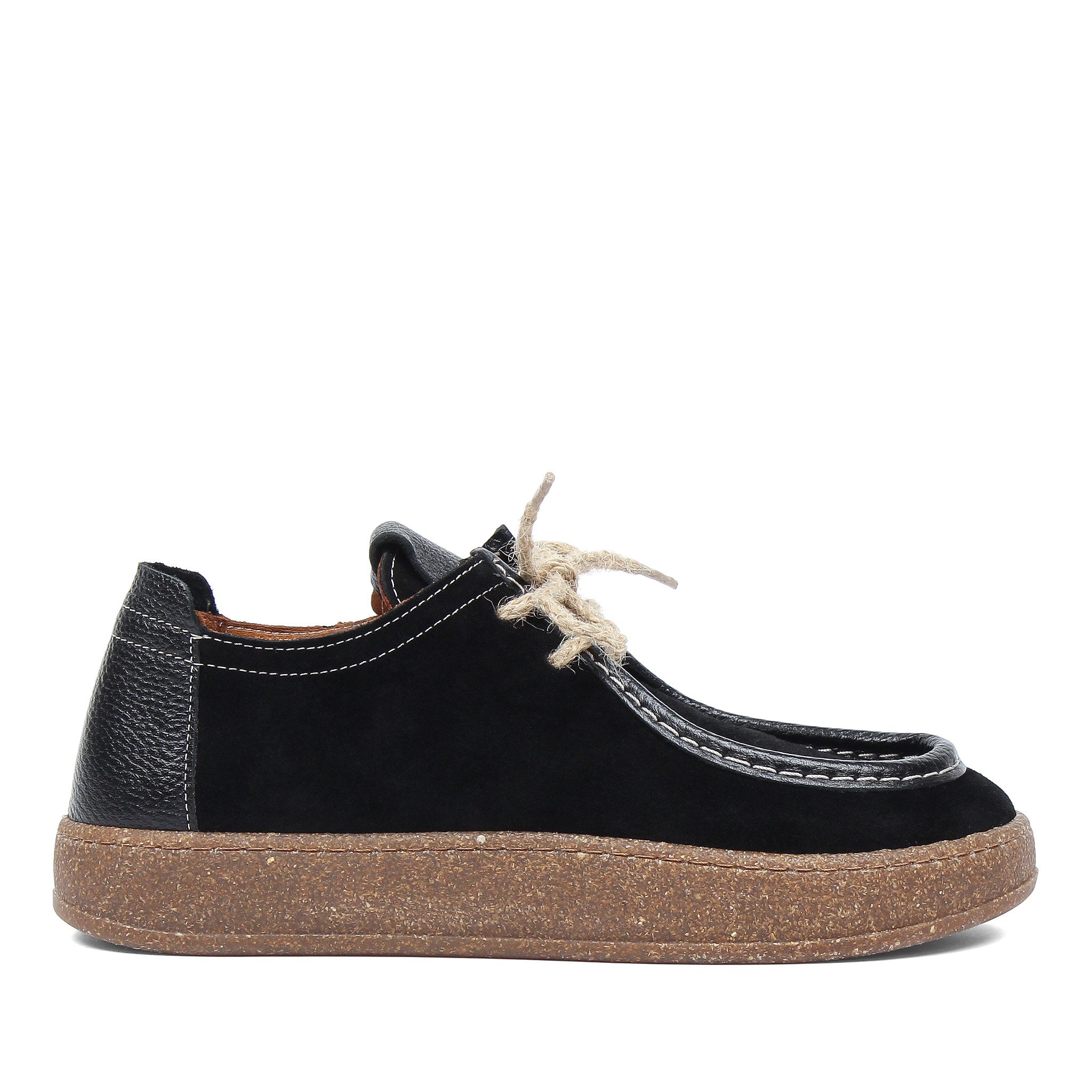 Celal Gültekin Plateau Mokassin-Stil Flach Schnürung Retro Freizeit Damen Schnürschuh Wildleder, Echtleder-Futter & Decksohle, Schwarz