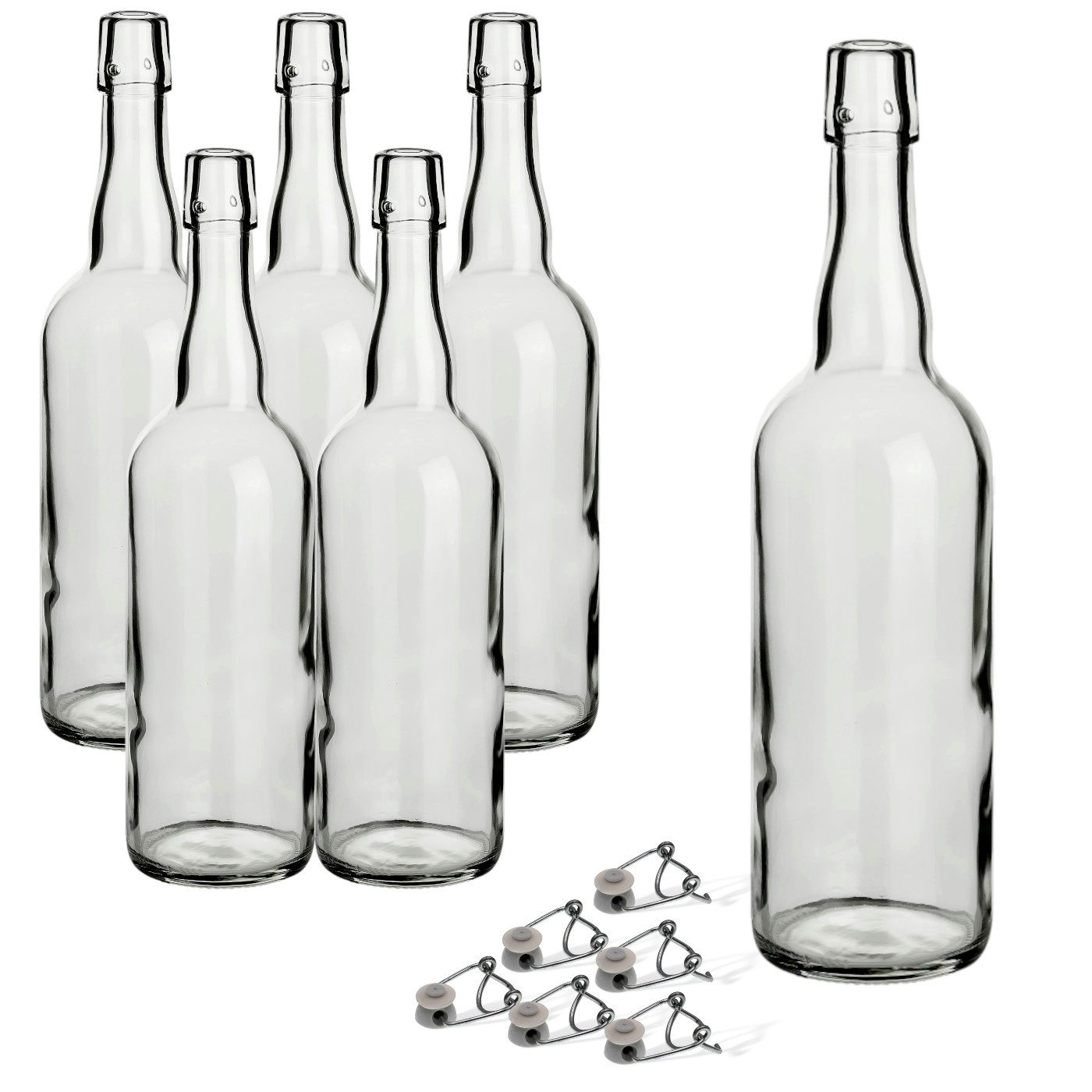 gouveo Trinkflasche Glasflaschen 750 ml Rondo mit Bügelverschluss - Bügel-Flasche, 6er Set