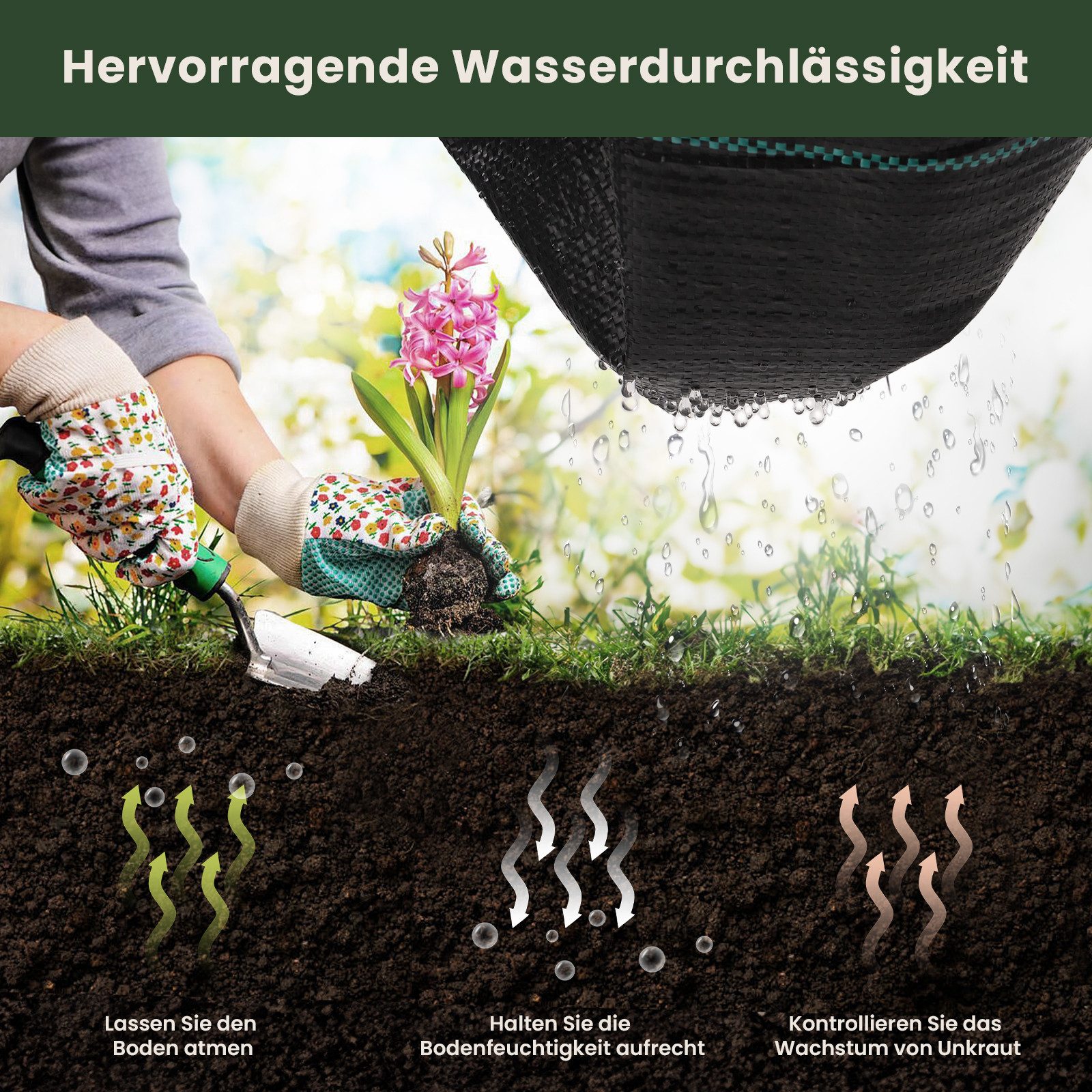 OUNUO Unkrautvlies Unkrautvlies Gartenvlies Unkrautfolie 4m breit, 4x10 Meter Rolle-90g/m² – Bild 4 von 5