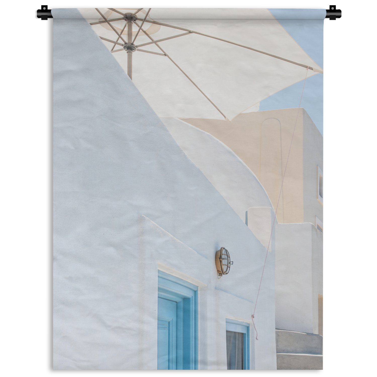 - Weiß Sonnenschirm Tapisserie, - Wohnzimmer, Wand, der Tür Wanddekoobjekt an - - Architektur MuchoWow Schlafzimmer Deko Blau, für