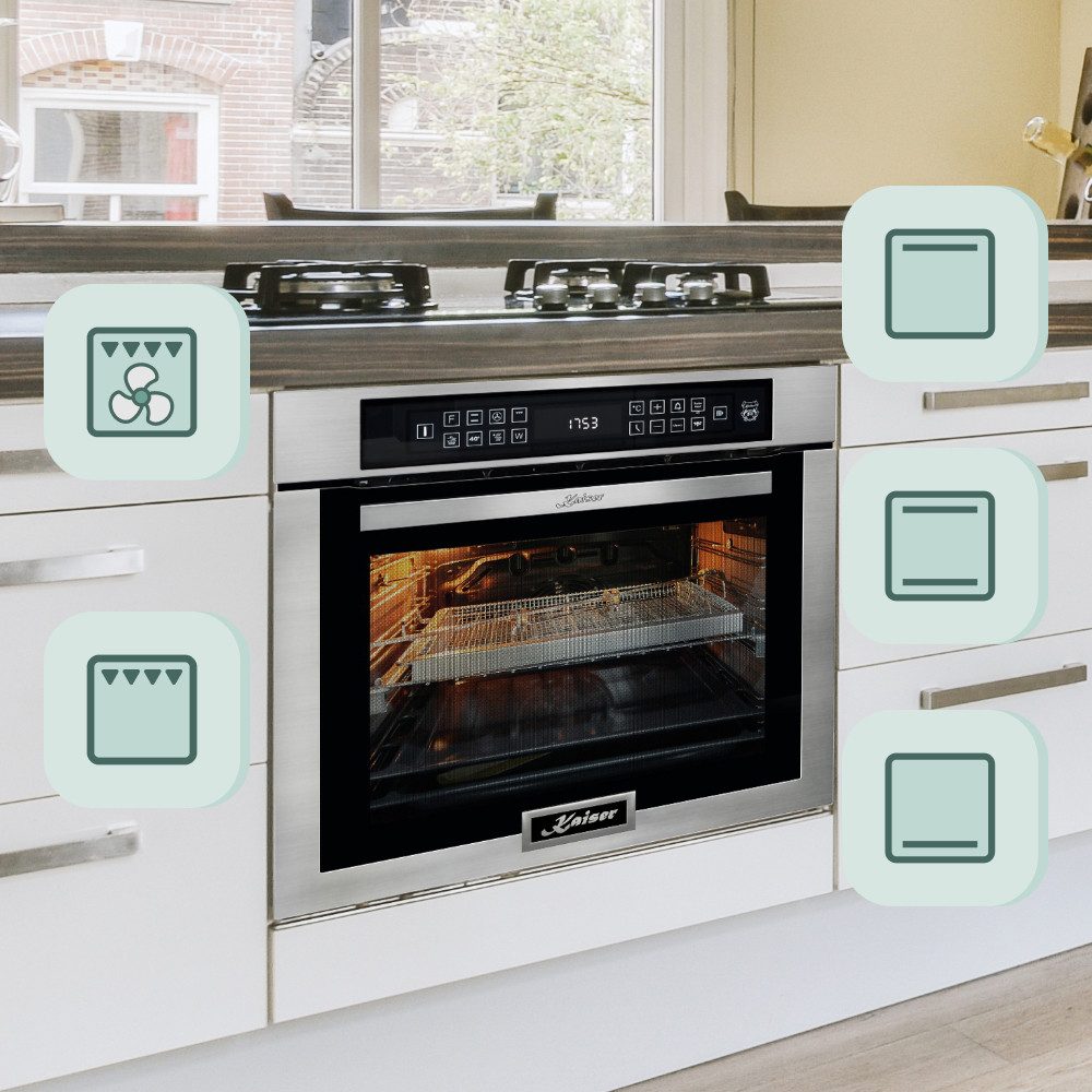 Kaiser Küchengeräte Backofen-Set Herd Set Autark Einbaubackofen,Edelstahl, 79L, 15 Fkt. mit Glaskeramikkochfeld 60 cm Schwarz glas EH 6306 R+KCT 6715 F., mit 1-fach-Teleskopauszug