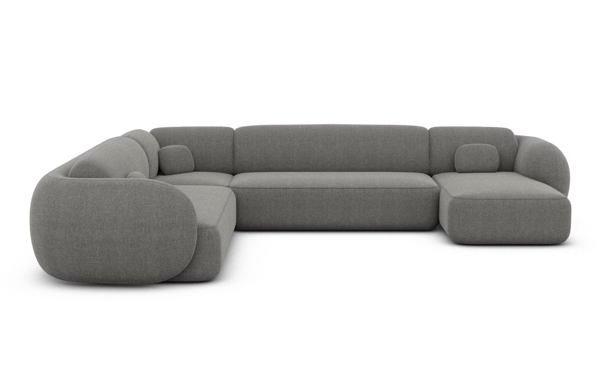 Sofa Dreams Wohnlandschaft Altea XXL Design Couch, Polstersofa, 6-Sitzer, Strukturstoff Bezug Dunkelgrau, Ottomane rechts