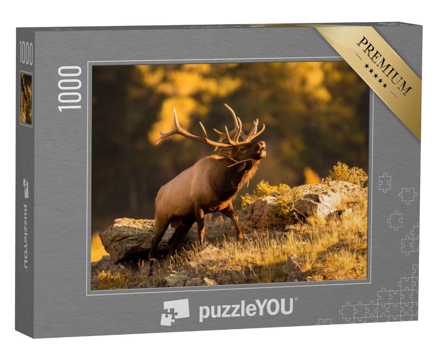 puzzleYOU Puzzle Ein Elchbulle, der nach seiner Partnerin ruft, 1000 Puzzleteile, puzzleYOU-Kollektionen Elche, Tiere in Wald & Gebirge