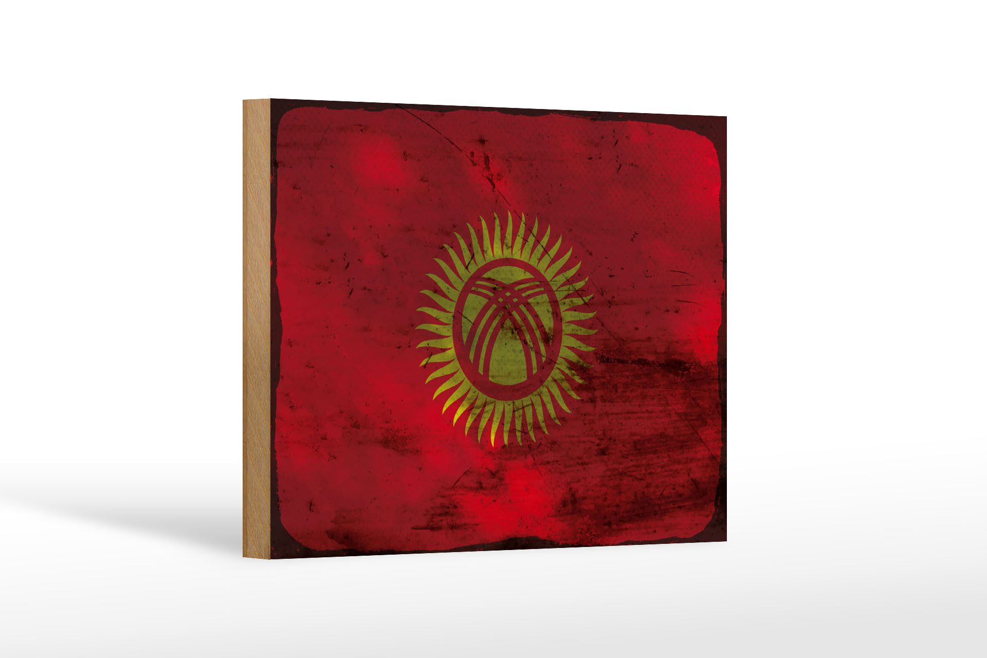 Femer GmbH Holzbild Flagge Kirgisistan 18x12 cm Kyrgyzstan Rost, Flaggen (1 St), Glatte Holzfaserplatte (MDF), vorn beschichtet