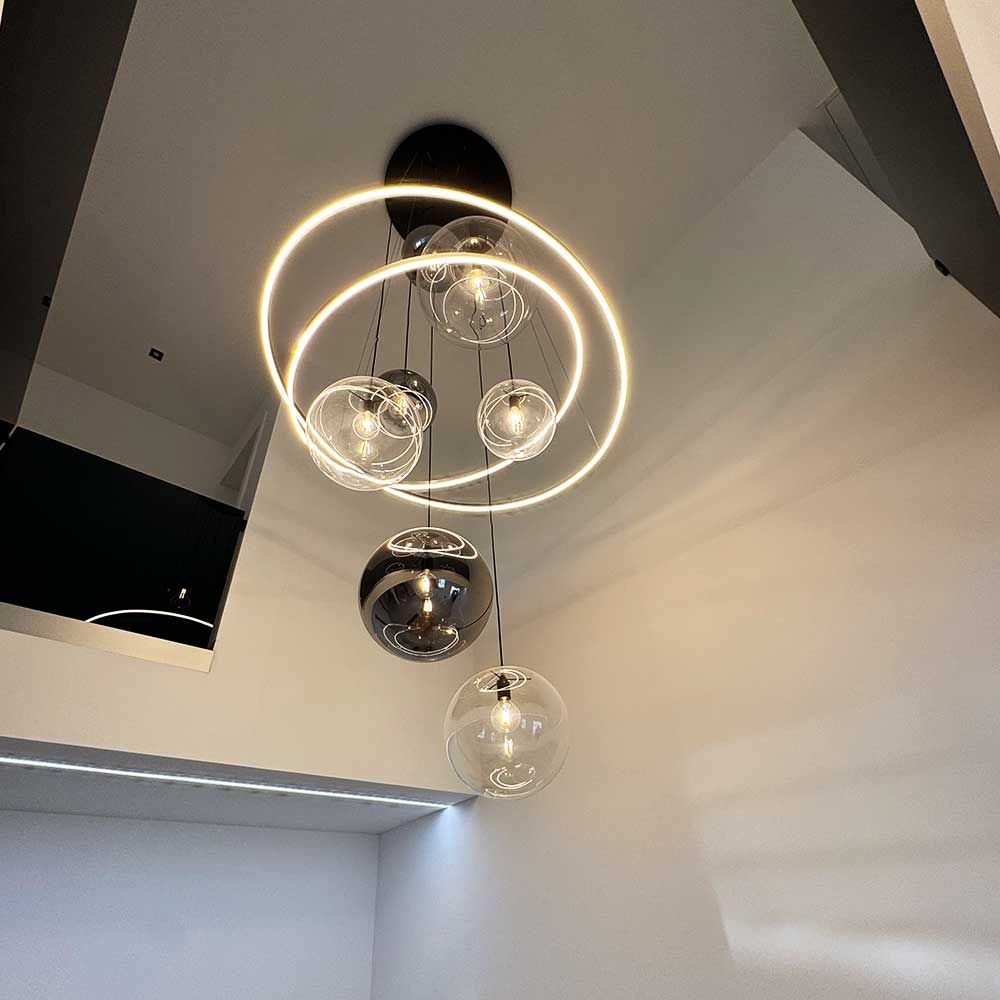 s.luce Pendelleuchte Galaxy LED Galerieleuchte XXL Schwarz/Rauch, Warmweiß