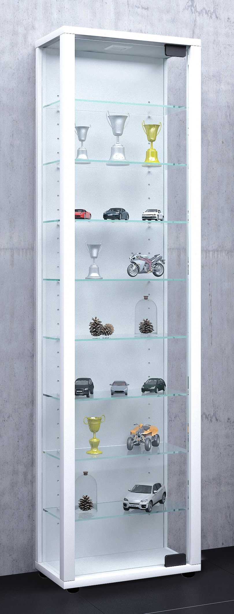 VCM Standvitrine Stand Glas Sammelvitrine Holz Weiß Edana Vitrine Maxi