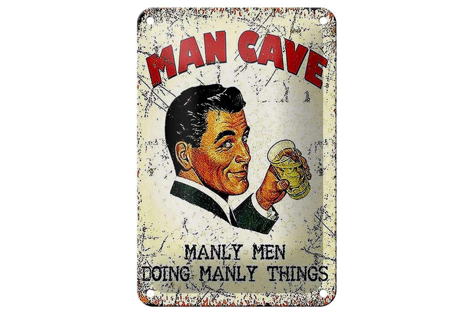Femer GmbH Metallschild Retro 12x18cm Man Cave manly men manly things, (1 St), gewölbte Oberfläche, abgerundete Ecken, umgeschlagene Kanten