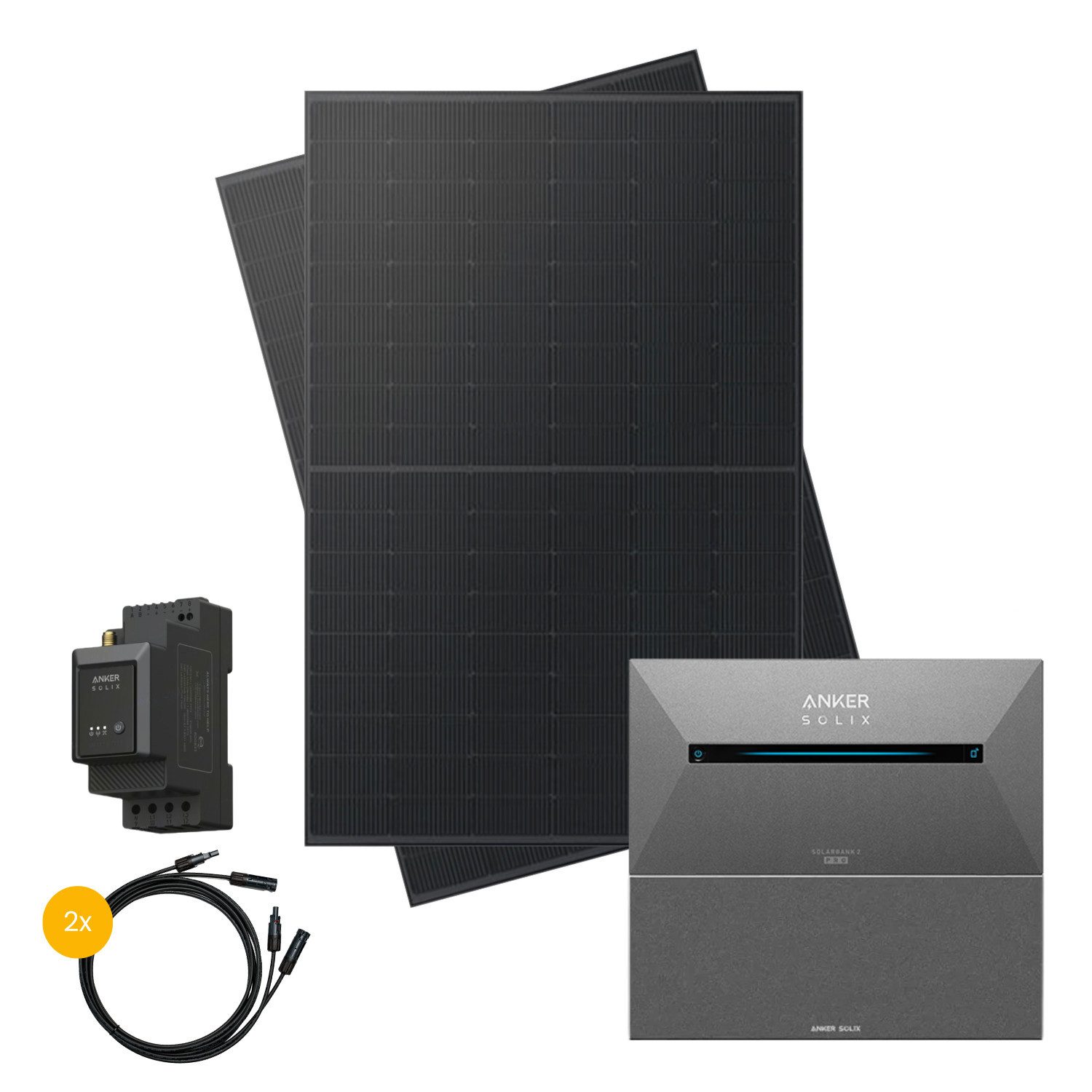 Kleines Kraftwerk Balkonkraftwerk, 1000 W, Monokristallin, (ohne Halterung), 2 x 500W, Anker Solarbank 2 Pro, Wechselrichter