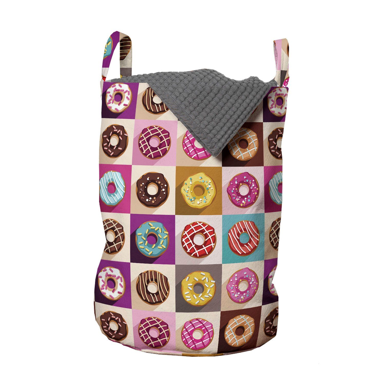 Abakuhaus Wäschesäckchen Wäschekorb mit Griffen Kordelzugverschluss für Waschsalons, Dessert Bunte Donuts Pop Art