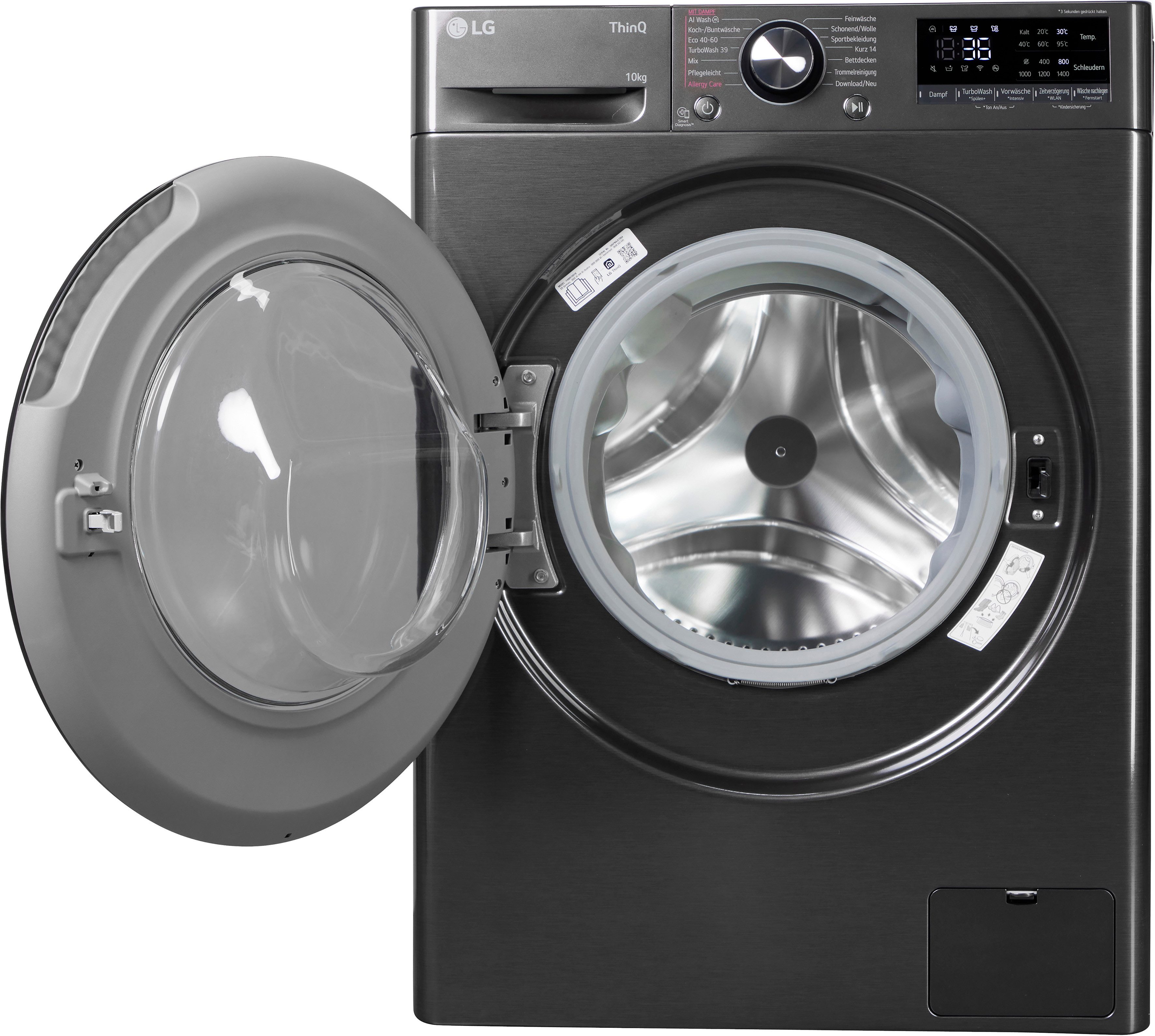 LG Waschmaschine F4WR700YB, 10 kg, 1400 U/min, AI Wash, ThinQ App inkl. Programm-Download