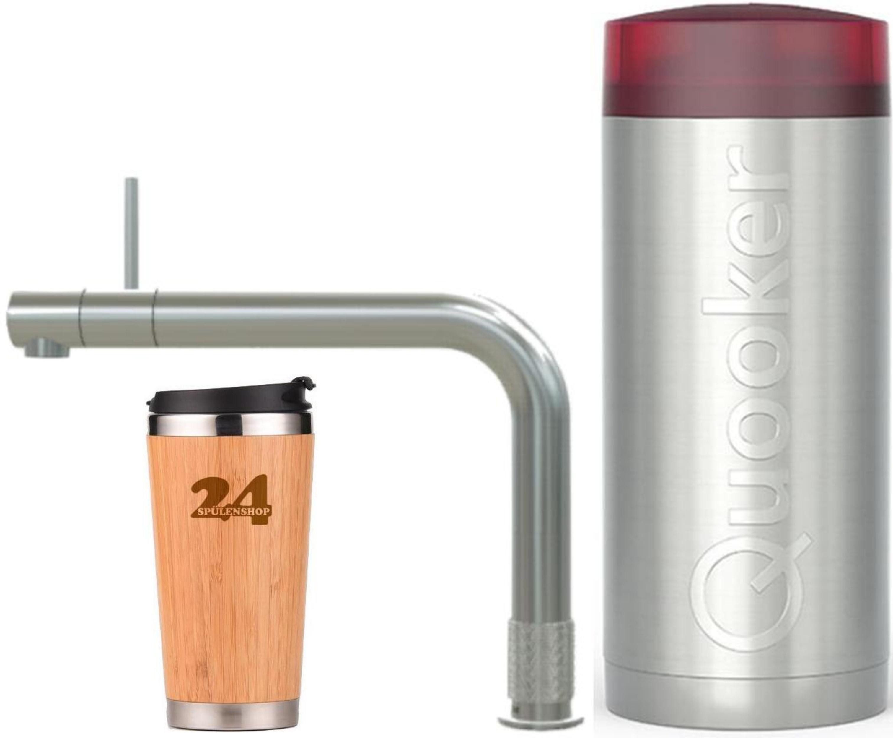 QUOOKER Küchenarmatur QUOOKER FRONT COMBI+ B Edelstahl 100°C Armatur (22+FRONTRVS) (2-St) Spültischmischer mit 100°C Kochendwasserfunktion