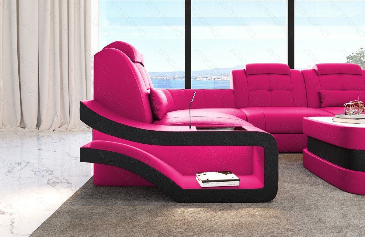 Elegante Wohnlandschaft Ledersofa Ledercouch, Dreams Couch Leder Bettfunktion U-Form mit Sofa wahlweise