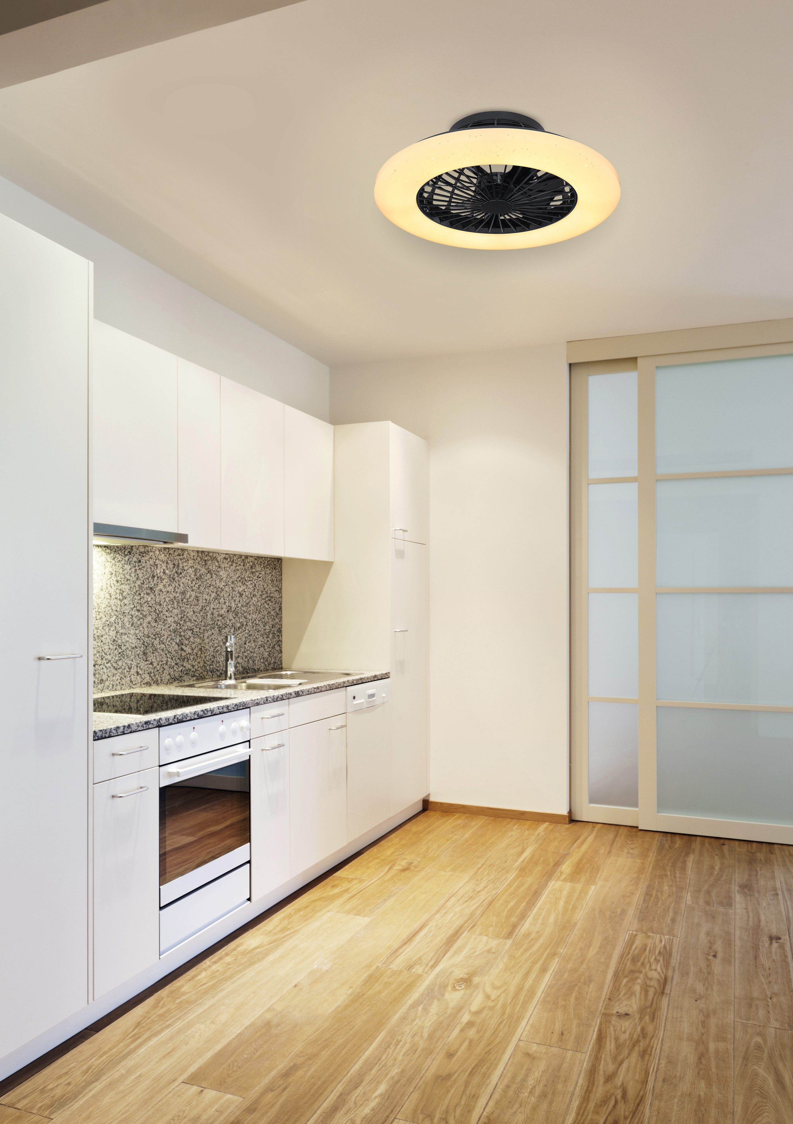 GLOBO LIGHTING Deckenleuchte TRAVO, Dimmfunktion, Fernbedienung, Infrarot inkl., Memoryfunktion, Nachtlichtfunktion, Timerfunktion, Ventilatorfunktion, mehrere Helligkeitsstufen, LED fest integriert, Ventilator/ Küche / Wohnbereich / Schlafzimmer /schwarz / Flügel innen