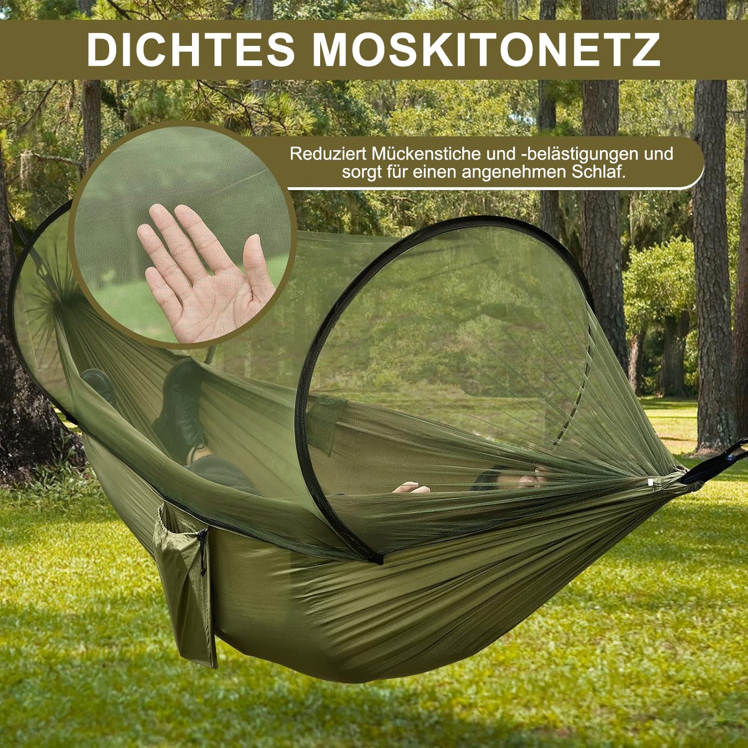 SURFOU Hängematte Outdoor Hängematte mit Moskitonetz 120KG Tragkraft Reise Camping (Atmungsaktiv Schnelltrocknendes Nylon Rucksackreisen), für Terrasse Balkon Garten Outdoor Camping