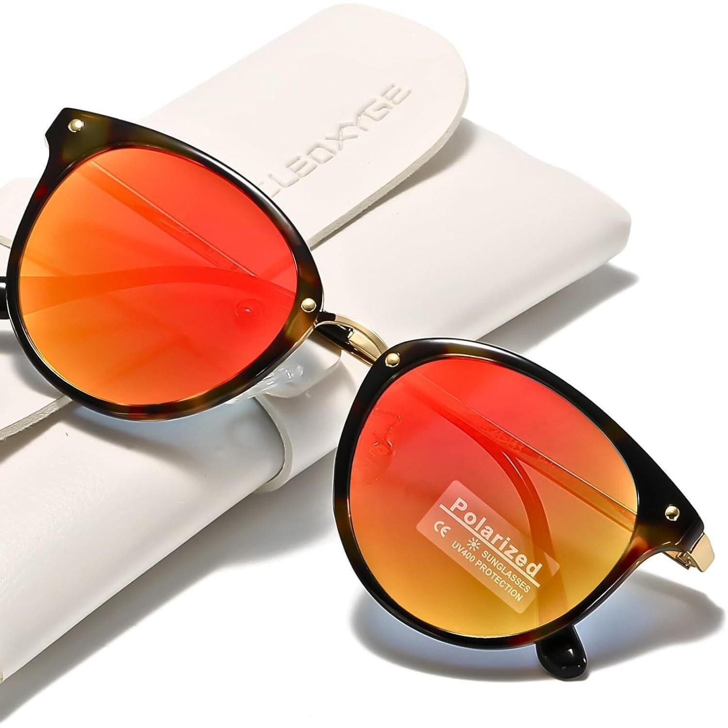 LuxusKollektion Retrosonnenbrille Sonnenbrille Polarisierte Damen Herren Rot Lens & Bernstein Rahmen