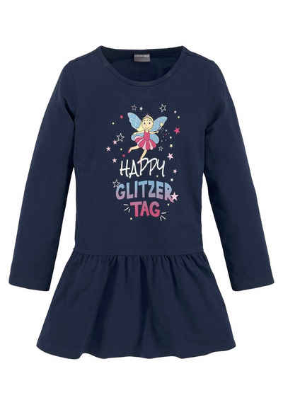 KIDSWORLD Jerseykleid HAPPY GLITZER TAG mit glitzerndem Print