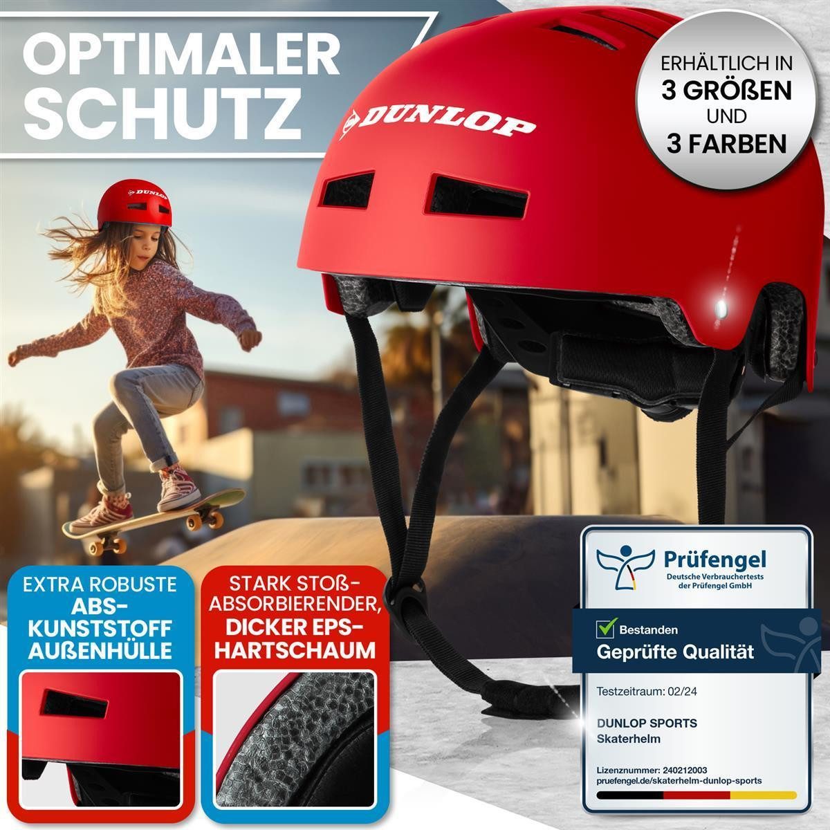 Dunlop Fahrradhelm Fahrradhelm Skaterhelm Helm S-L, Test Sehr Gut - Leichter robuster Allrounder Helm, Schnellverschluss