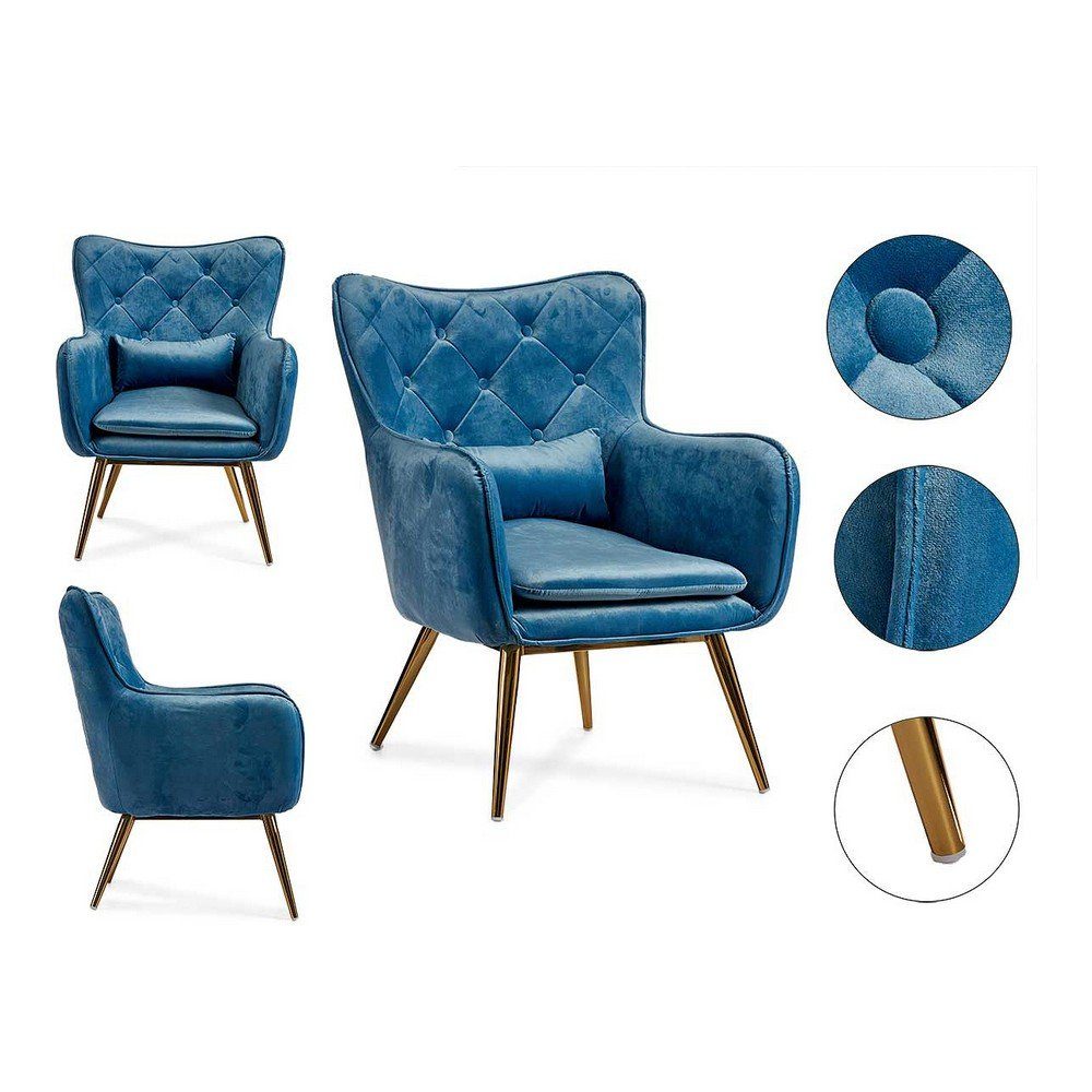 Gift Decor Stuhl Sessel Blau Samt 68 x 92 x 70 cm Wohnzimmer Armlehnenstuhl