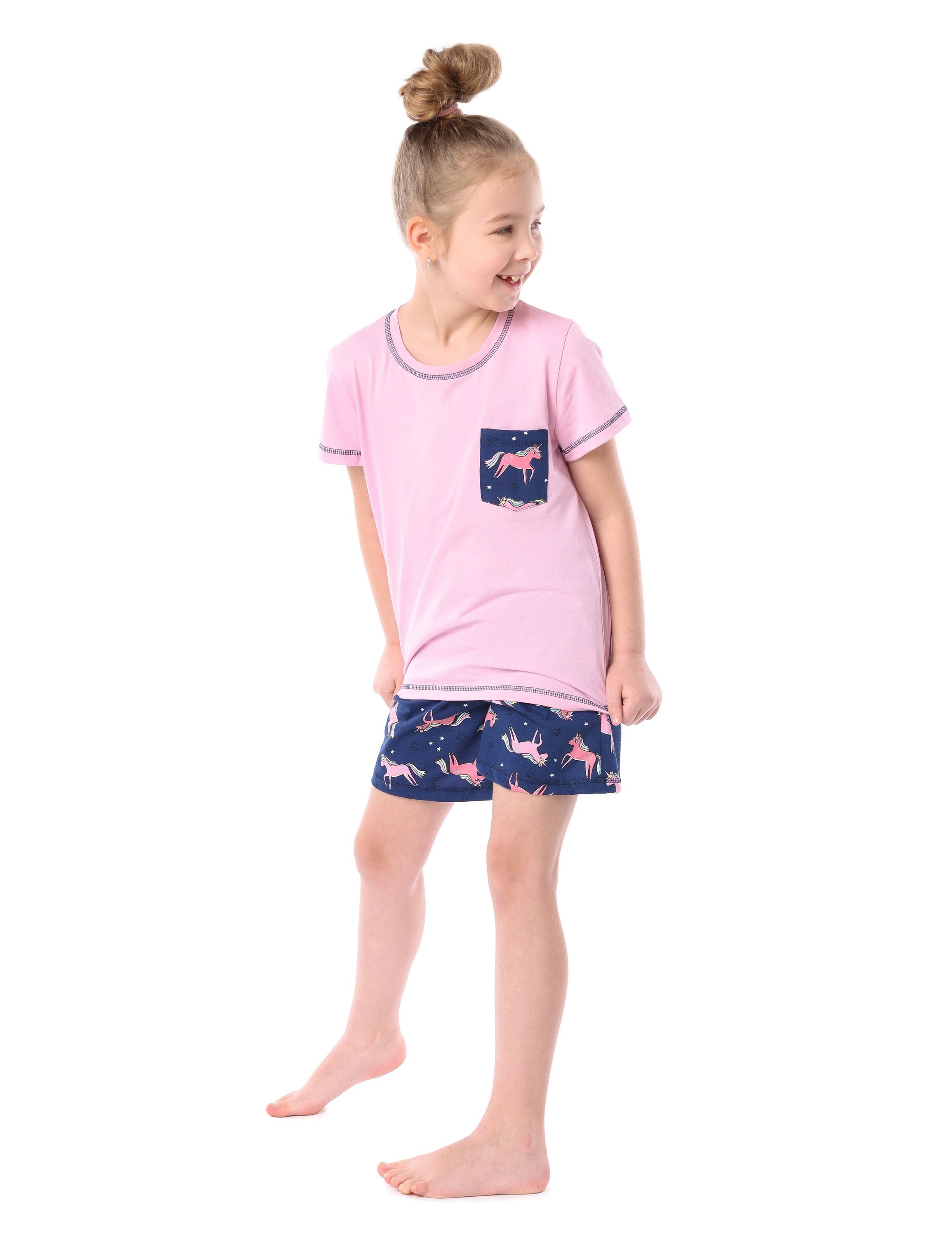 Merry Style MS10-292 Kurz Pyjama Set aus Baumwolle Schlafanzüge Rosa/Einhorn Mädchen Schlafanzug