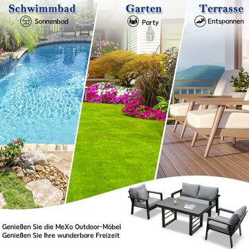 MeXo Gartenlounge-Set Gartenmöbel Set Aluminum Lounge Möbel Outdoor, (Set, 4-tlg., 1×2-Sitzer Sofa, 2×Einzelsessel, 1×Esstisch, 7×Auflagen), Sitzgruppe, Balkonmöbel, Terassenmöbel außen für 3-4 Personen