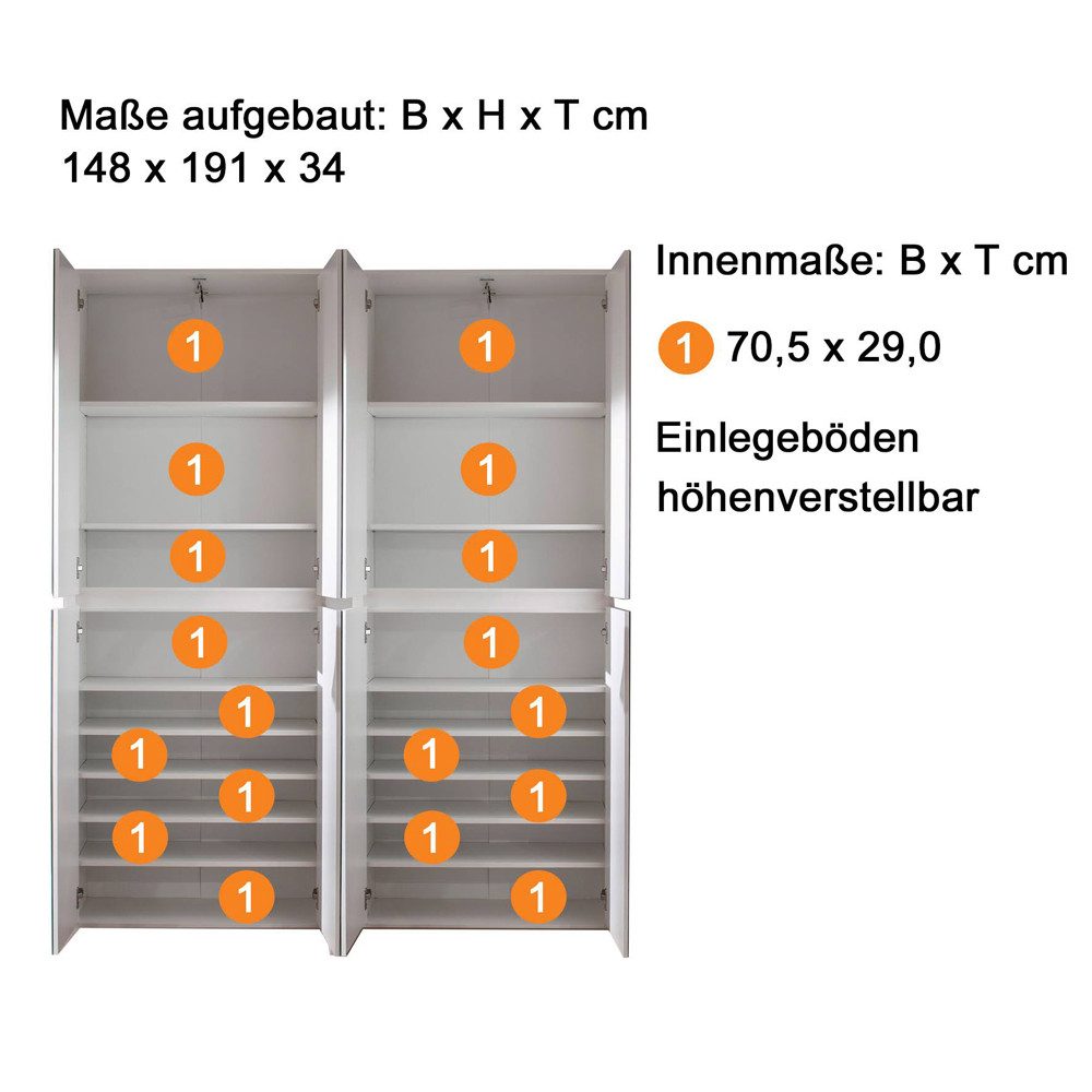 Lomadox Garderobenschrank MAIA-19 Flur in weiß günstig online kaufen