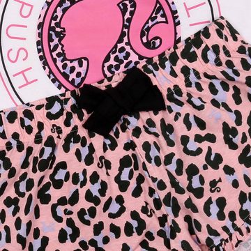 Sarcia.eu Schlafanzug Barbie Kurzarm-Pyjama für Damen, Weiß und Rosa mit Leopardenmuster L