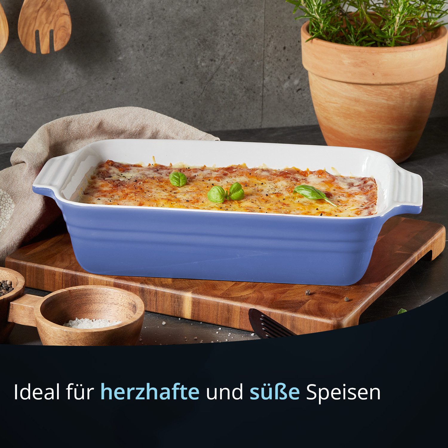 KHG Auflaufform groß 40 cm Hellblau für 4-6 Personen, Steingut, (1-St), Antihaft (mit Emaile glasiert)