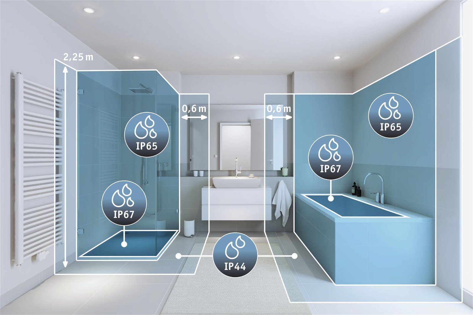 integriert, Gove LED Warmweiß IP44 9W Satin/Chrom Paulmann Selection fest 3000K Deckenleuchte Glas/Metall, Bathroom LED