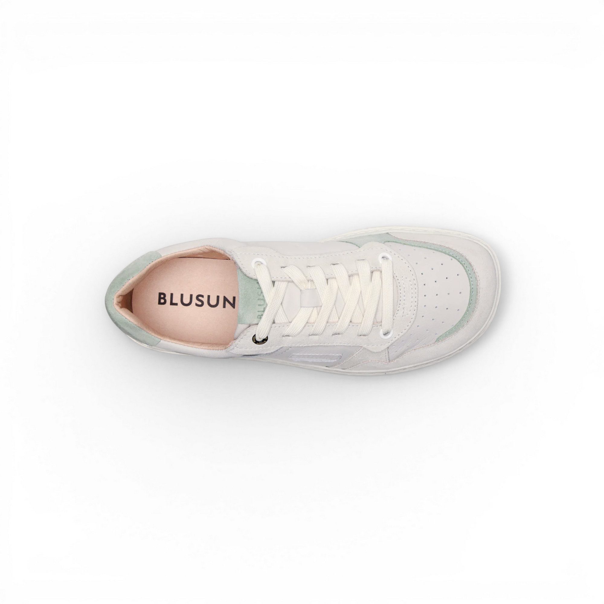 BLUSUN Barfussschuhe BLSN-600+W (Glattleder/Veloursleder) weiss/grün Damen Sneaker