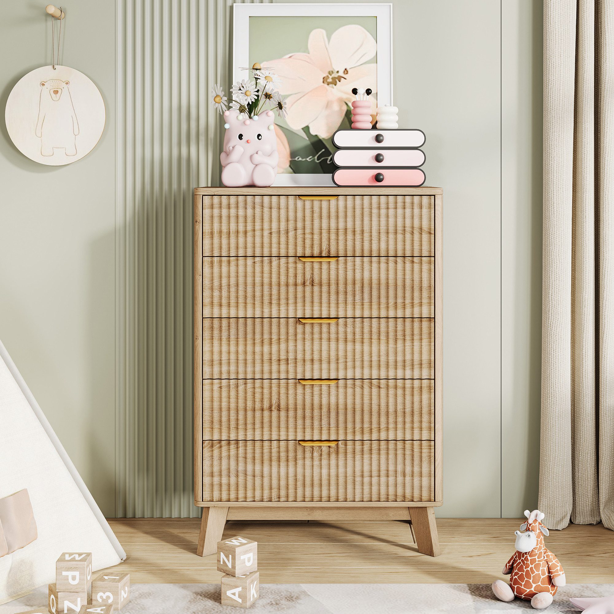 Kommode Kommode mit 5 Schubladen,für das Schlafzimmer/Wohnzimmer,Naturfarbe