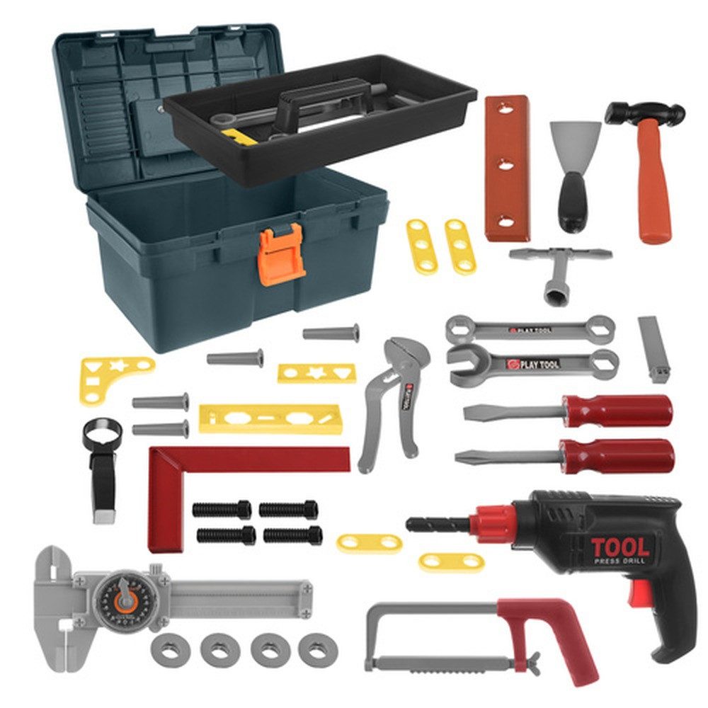 ISO TRADE Lernspielzeug Spielzeugwerkzeugkasten Kinderwerkzeugkasten (Spar-Set, handwerklich), Bewegliche Säge, drehbarer Bohrer und verstellbarer Schraubenschlüssel