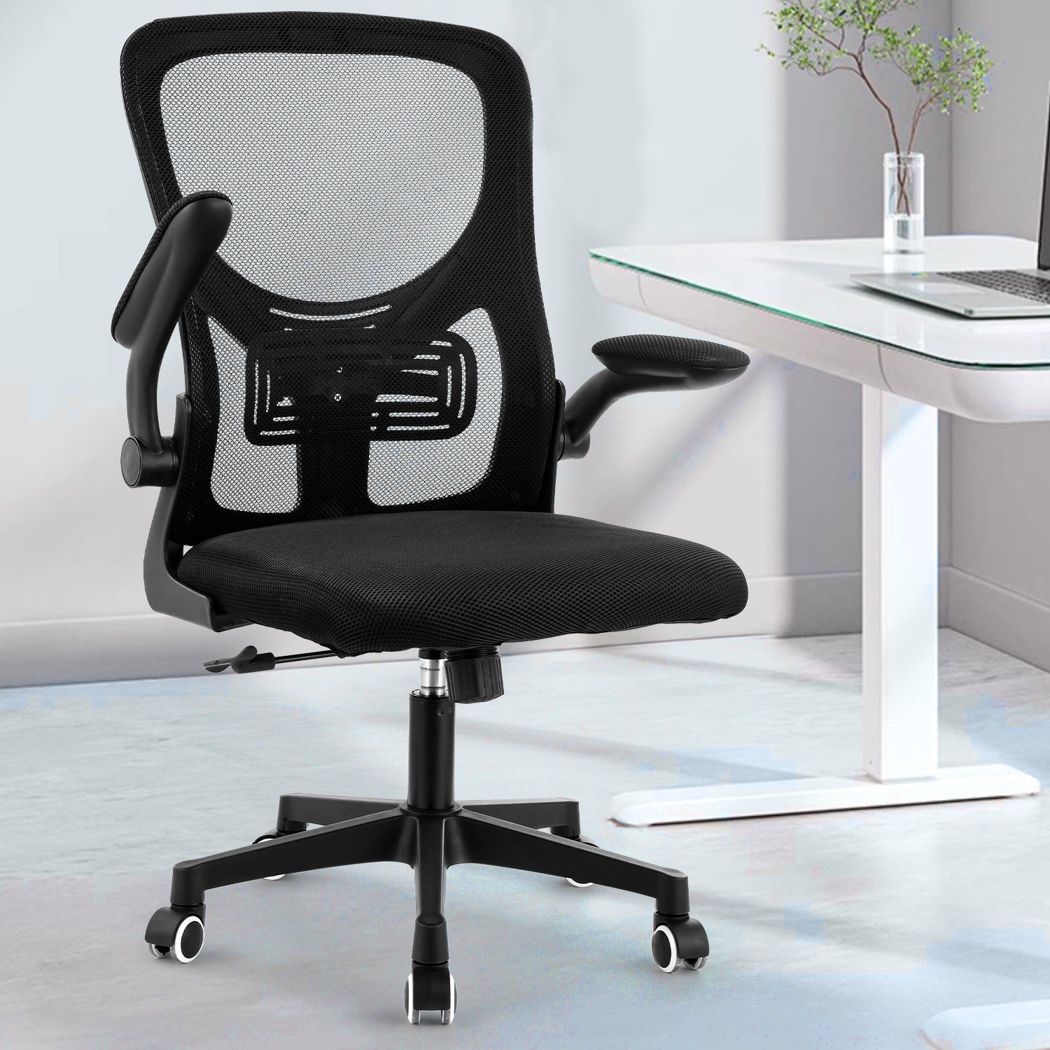 Chair, 90°-135° Schwarz-TB0003 Fußkreuz, Wippfunktion Schreibtischstuhl Ergonomischer Verchromten Sitzfläche, Kunststoffrollen, Höhenverstellbar Gepolsterte LETGOSPT Schreibtischstuhl 5